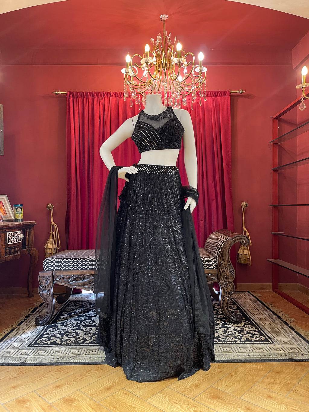 Black Shimmer Sequin Lehenga