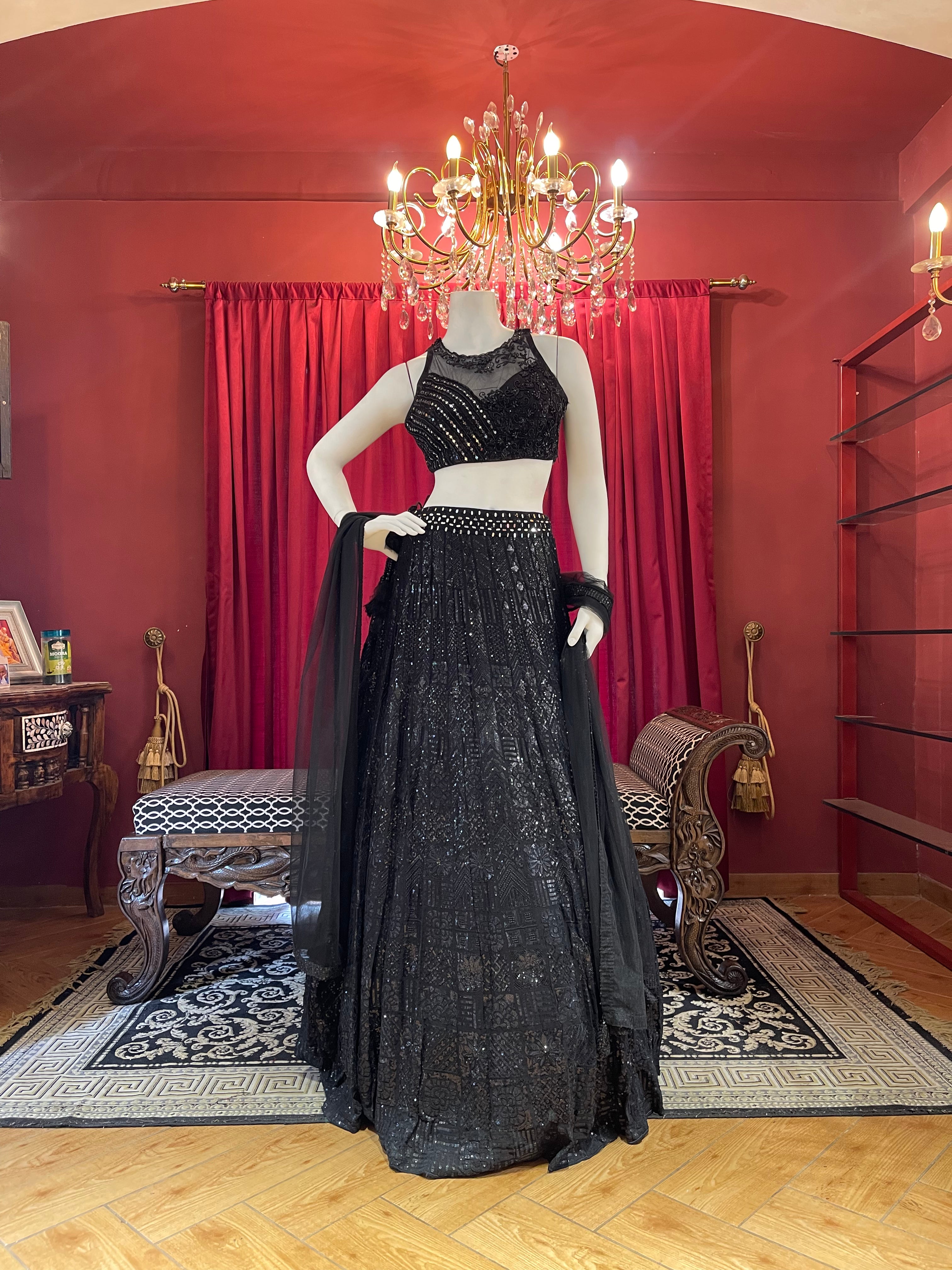 Black Shimmer Sequin Lehenga