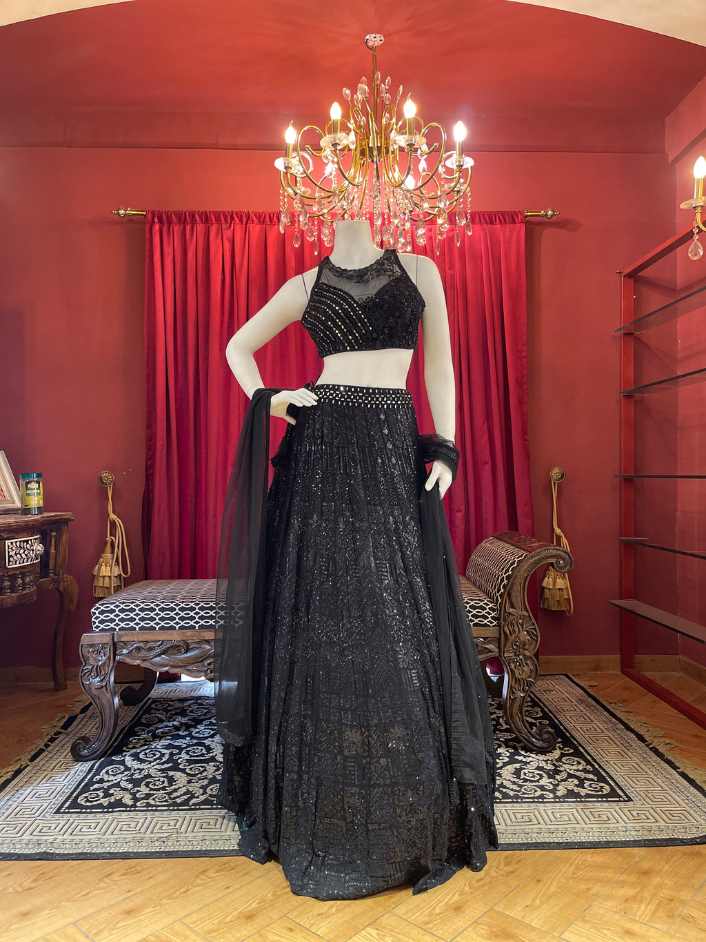 Black Shimmer Sequin Lehenga