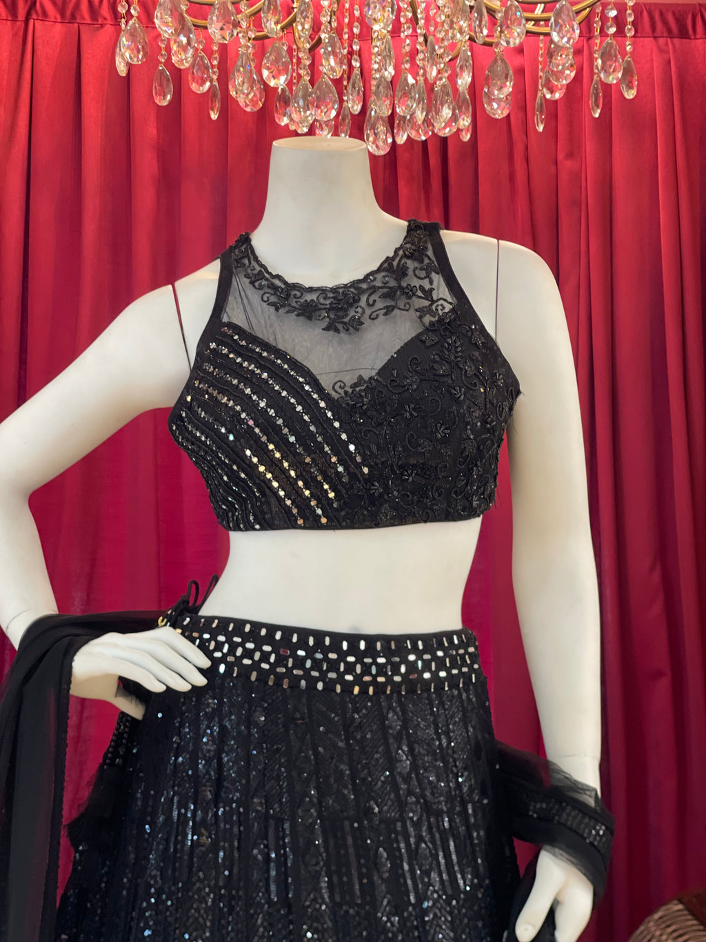 Black Shimmer Sequin Lehenga