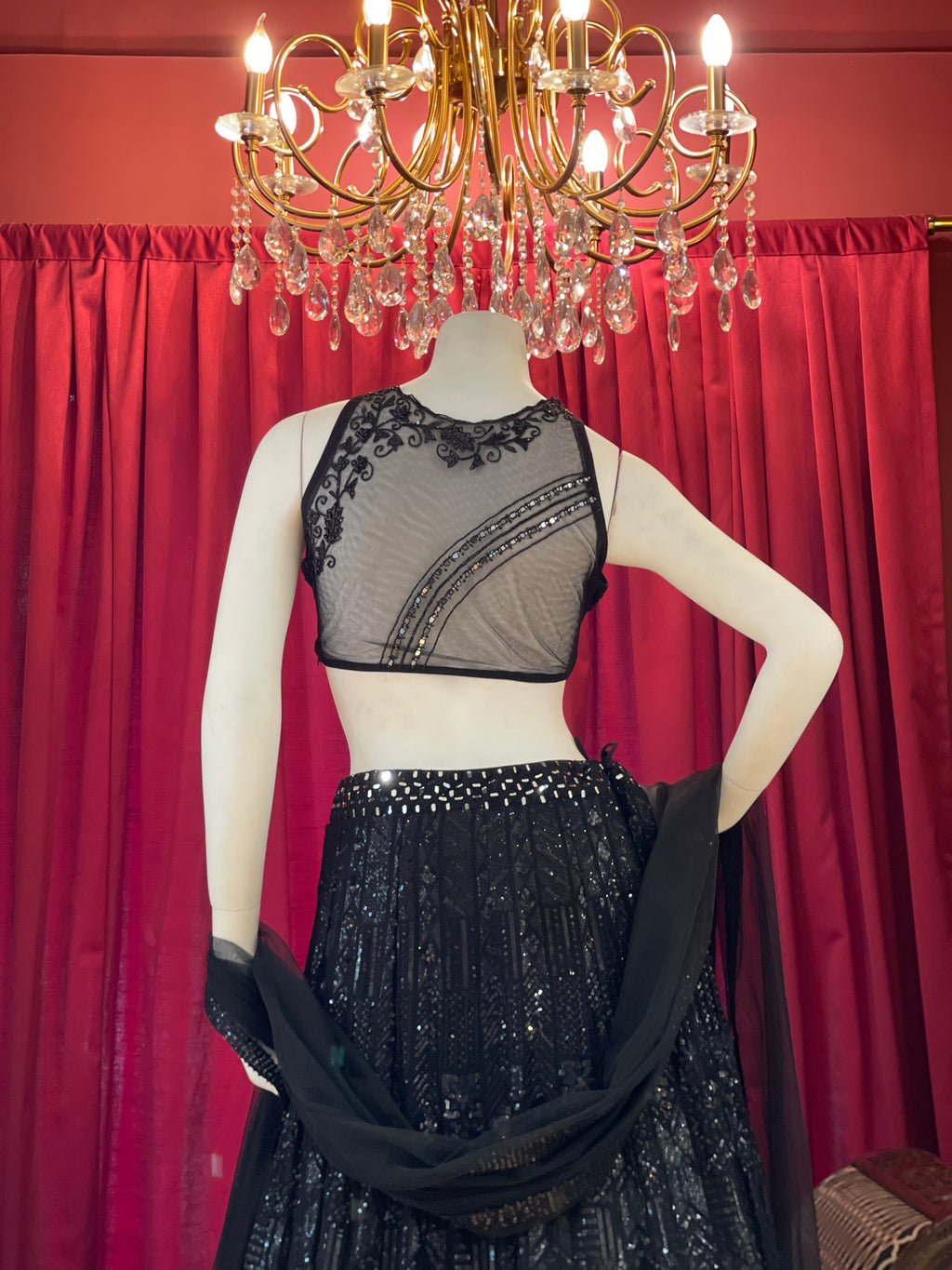 Black Shimmer Sequin Lehenga
