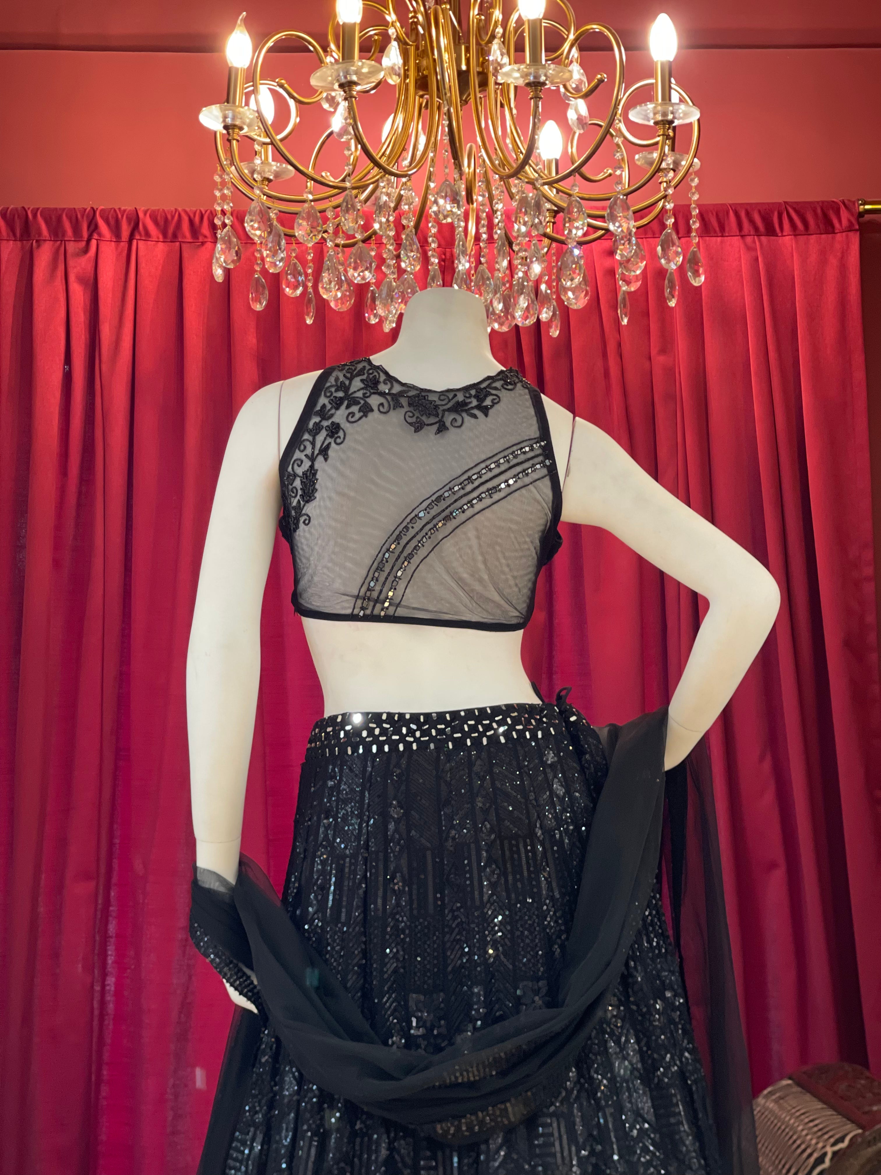 Black Shimmer Sequin Lehenga