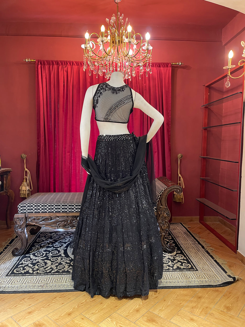 Black Shimmer Sequin Lehenga
