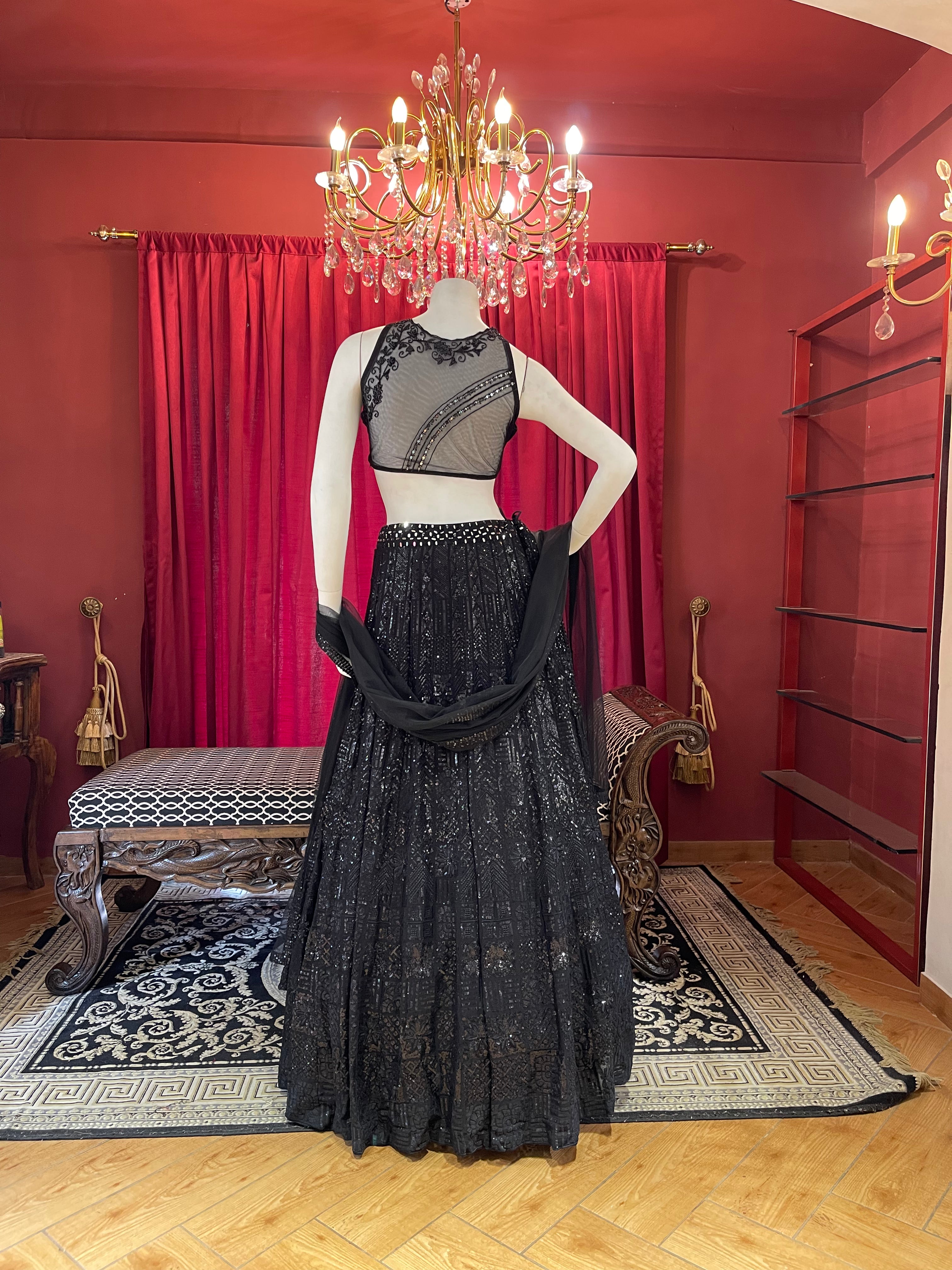 Black Shimmer Sequin Lehenga