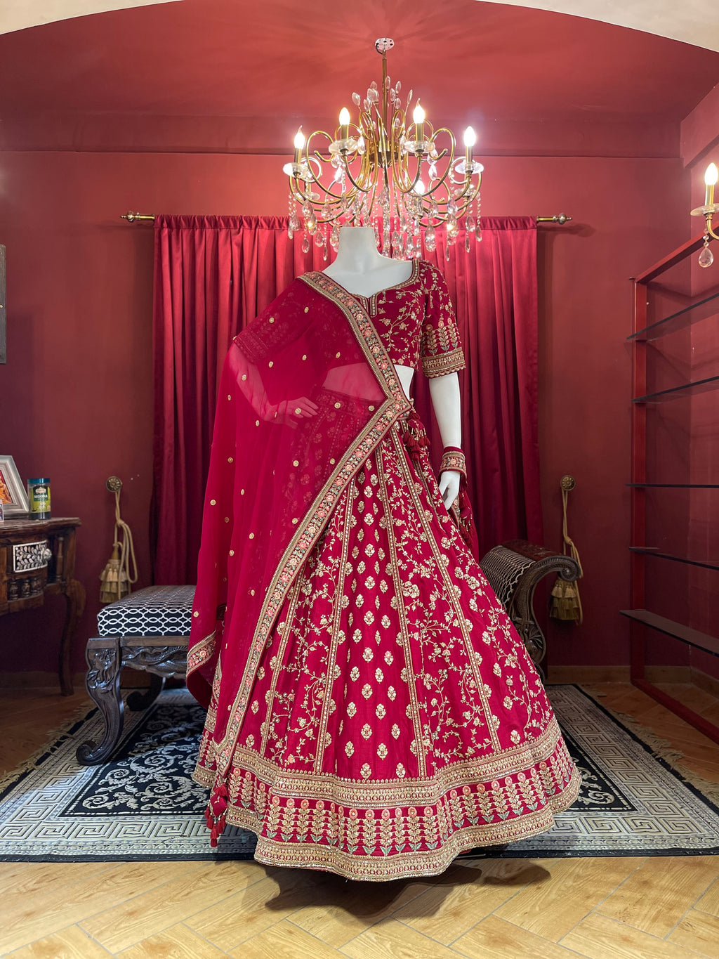 Red Sequin Floral Threadwork Bridal