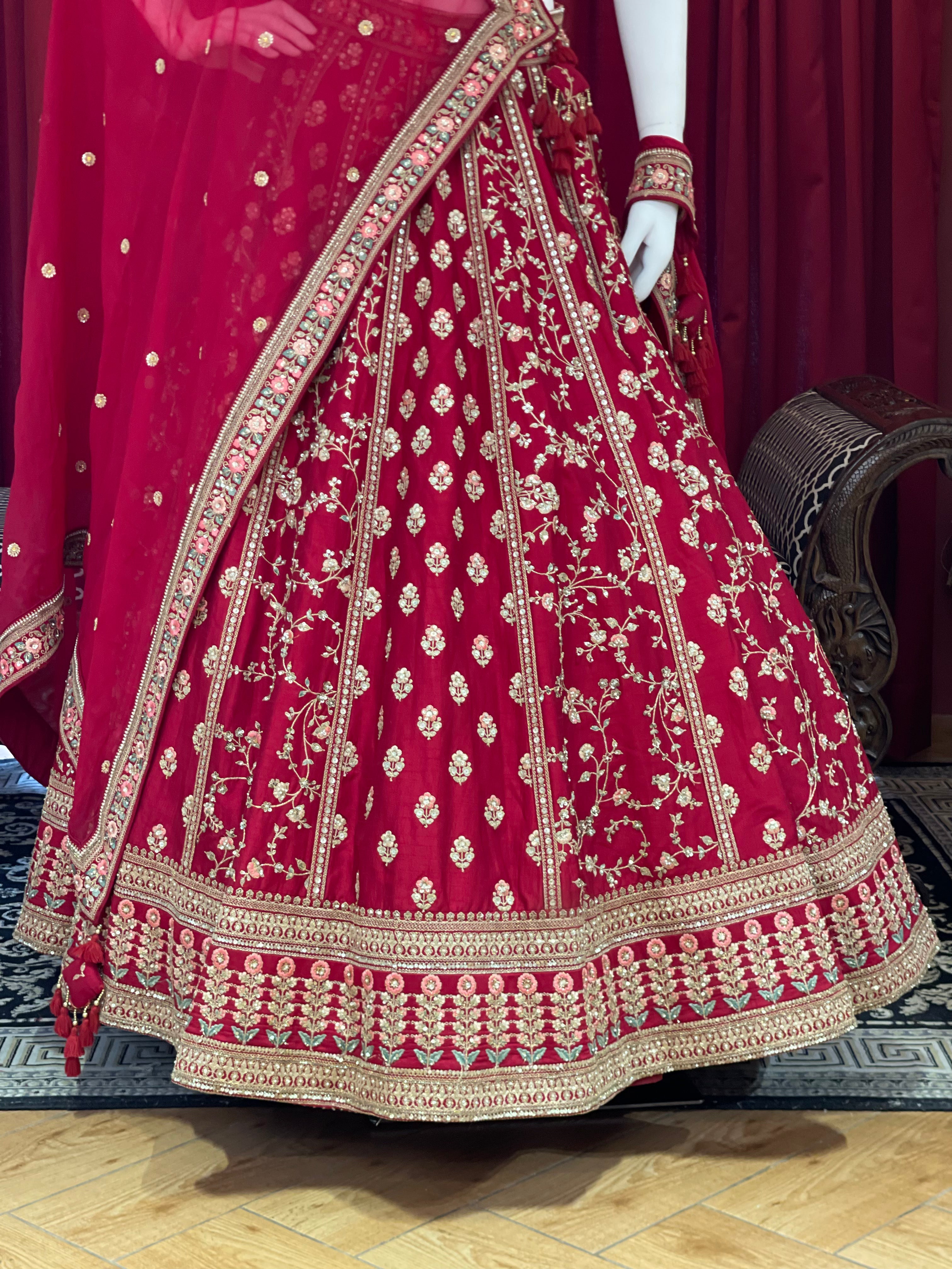 Red Sequin Floral Threadwork Bridal