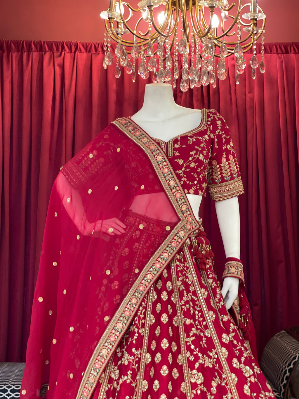 Red Sequin Floral Threadwork Bridal