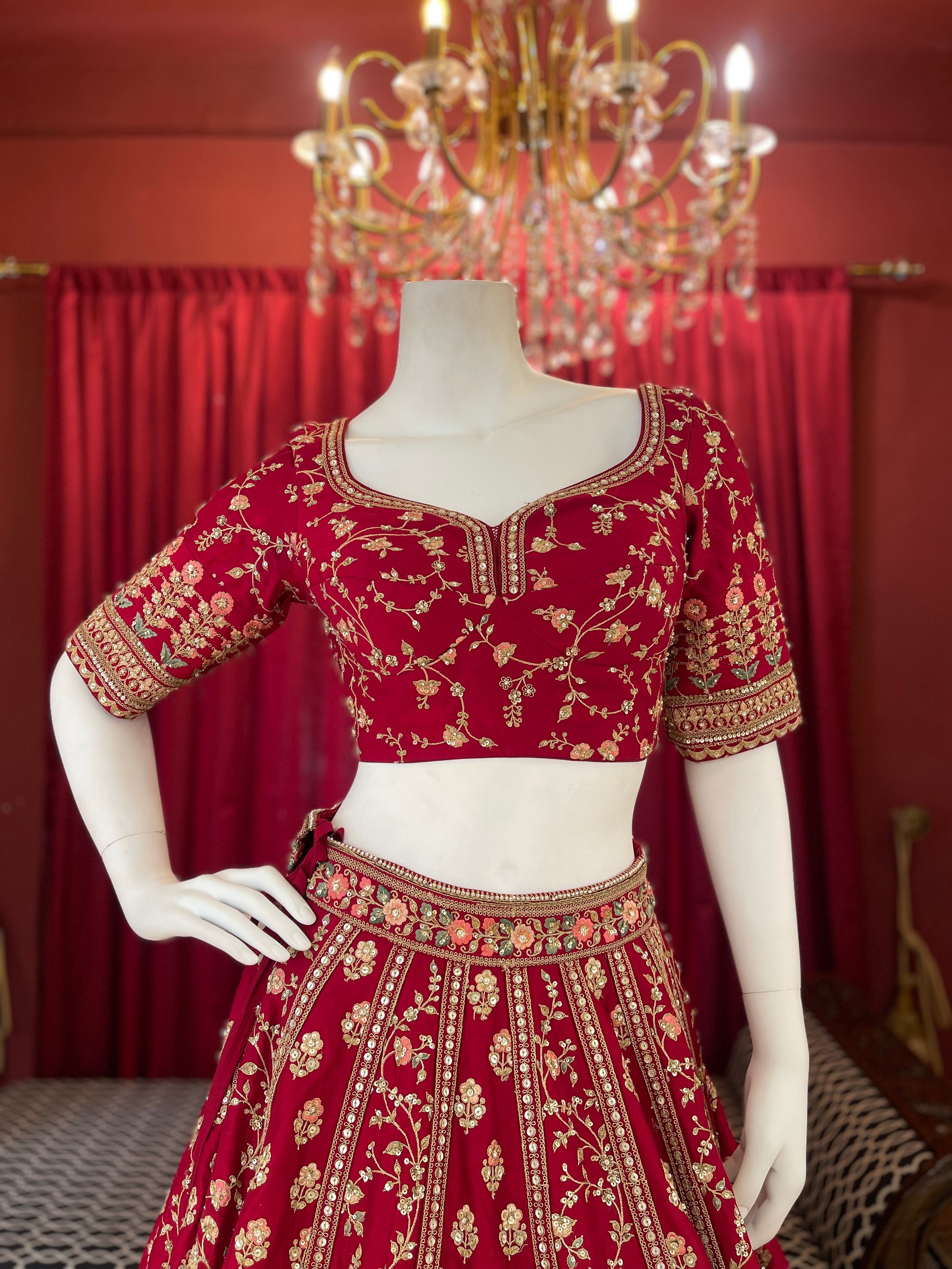 Red Sequin Floral Threadwork Bridal