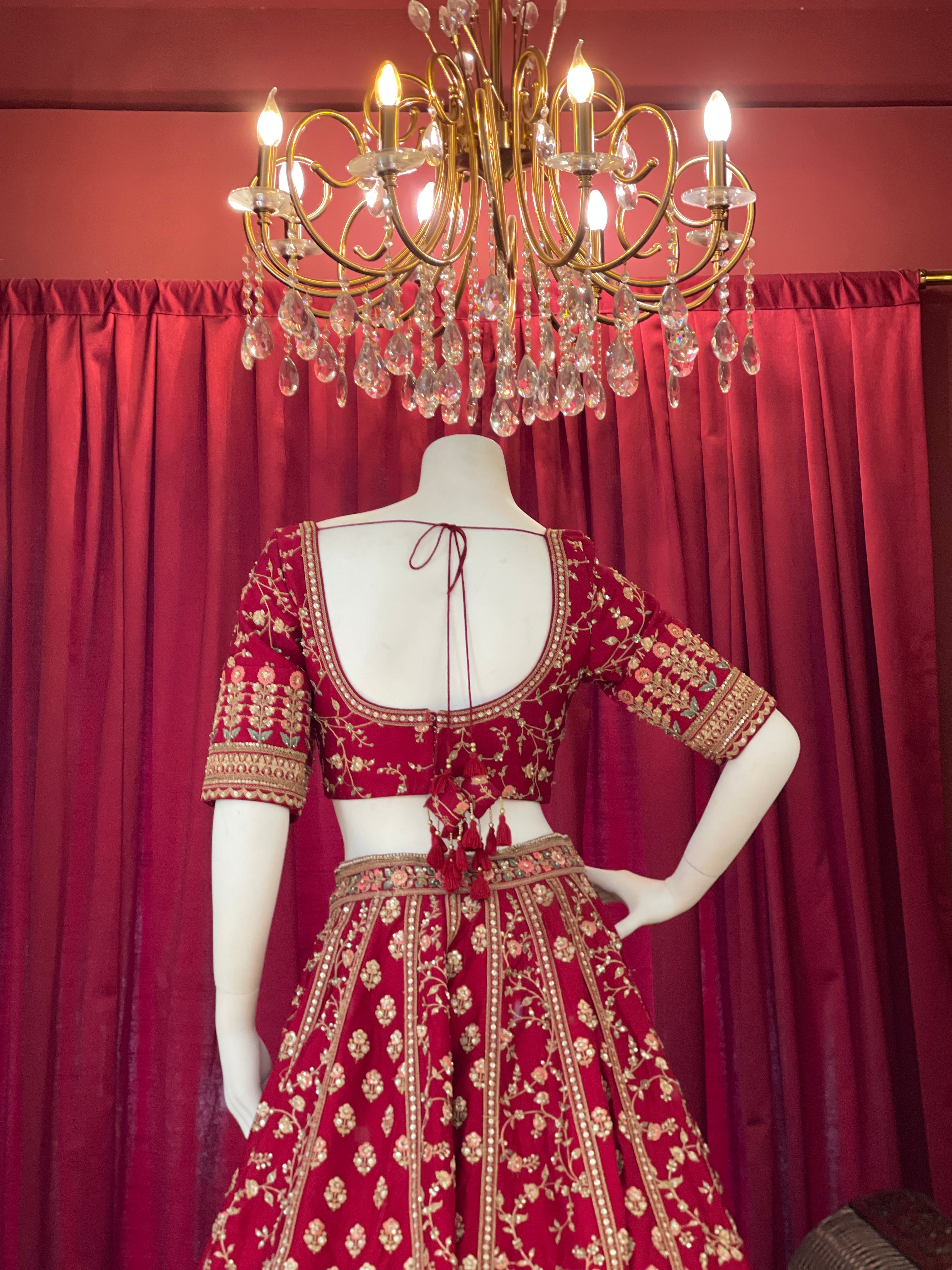 Red Sequin Floral Threadwork Bridal