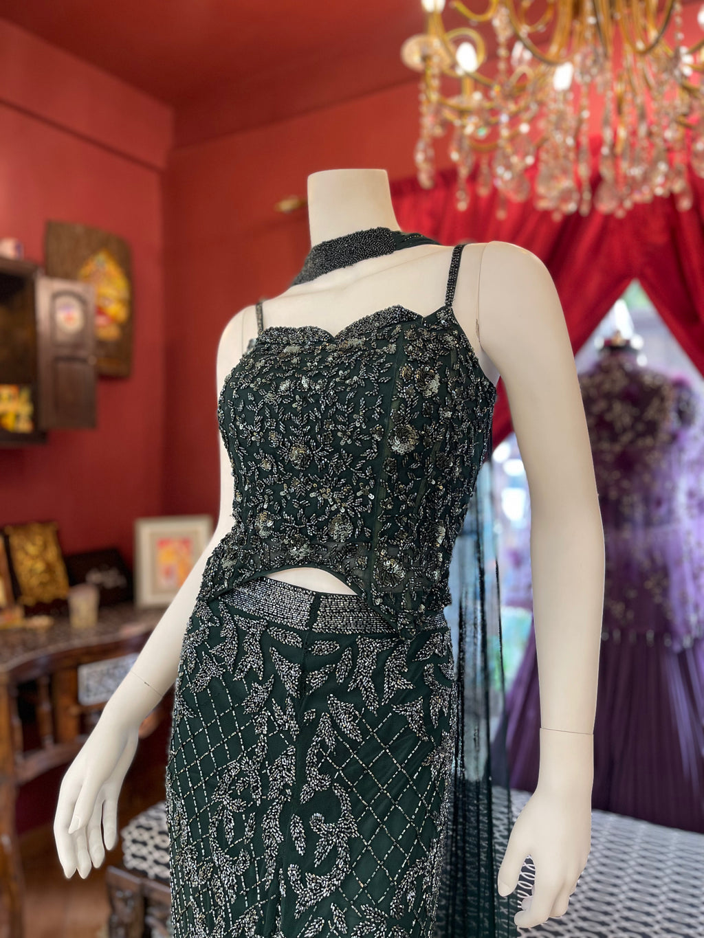Green Sheer Sequin Set
