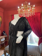 Black Hand Embroidered Full Sleeves Saree