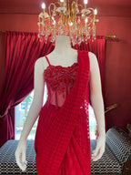 Red Corset Drape Saree