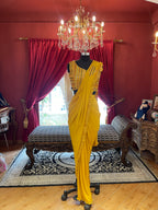 Mustard Yellow Draped Saree With Multi Thread Mirror Worked Blouse