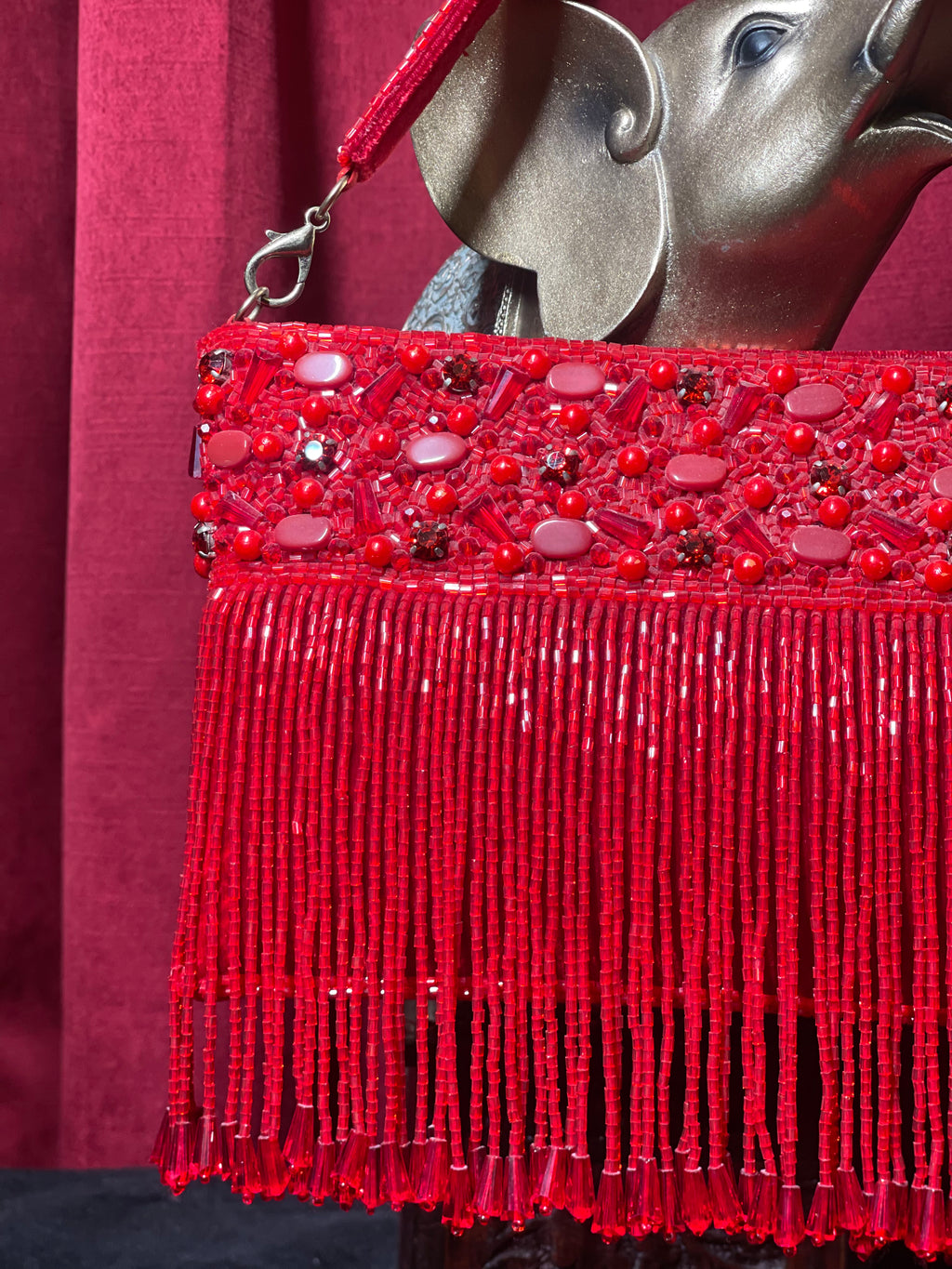 Red Beaded Dangles Purse