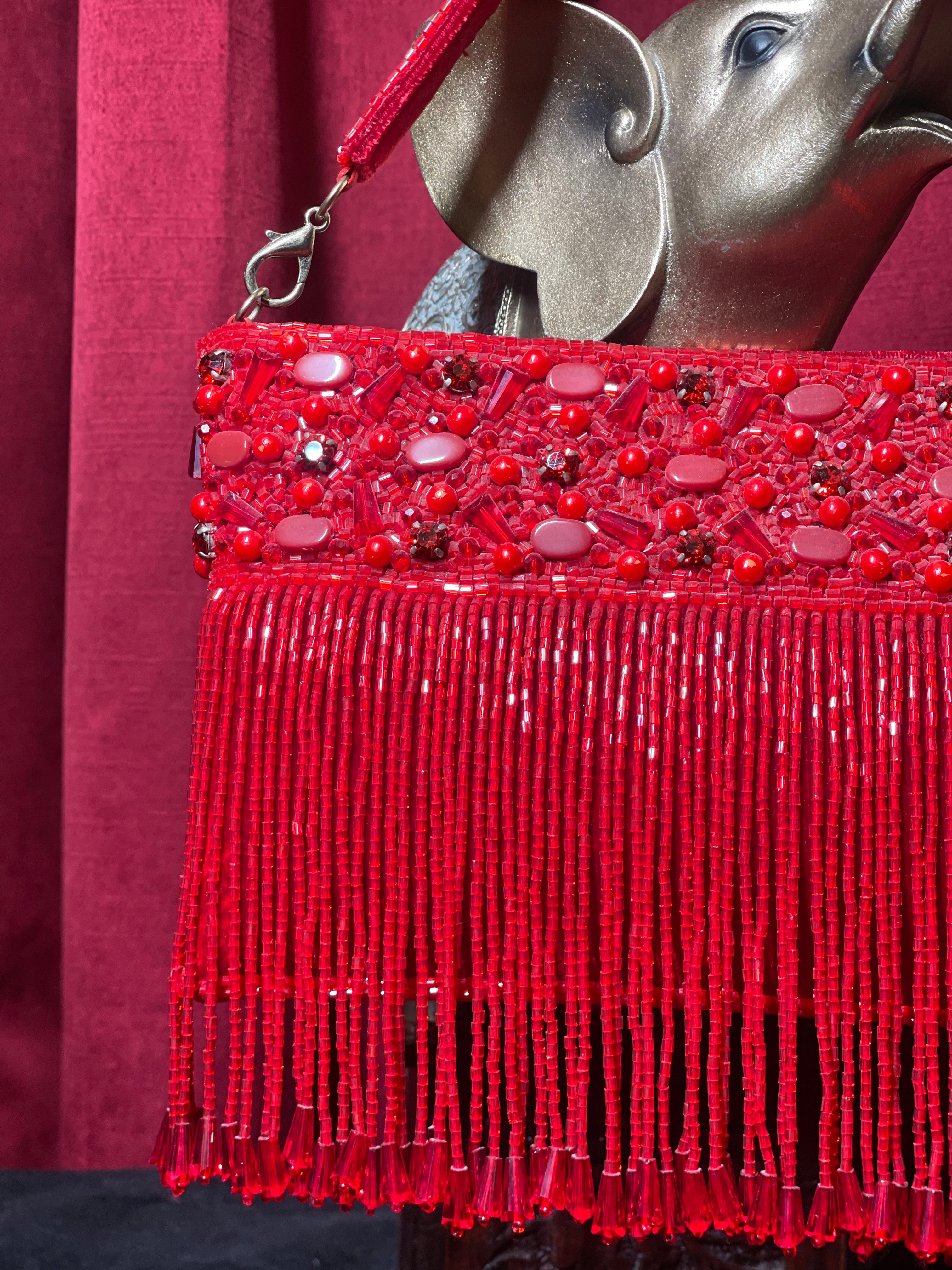 Red Beaded Dangles Purse
