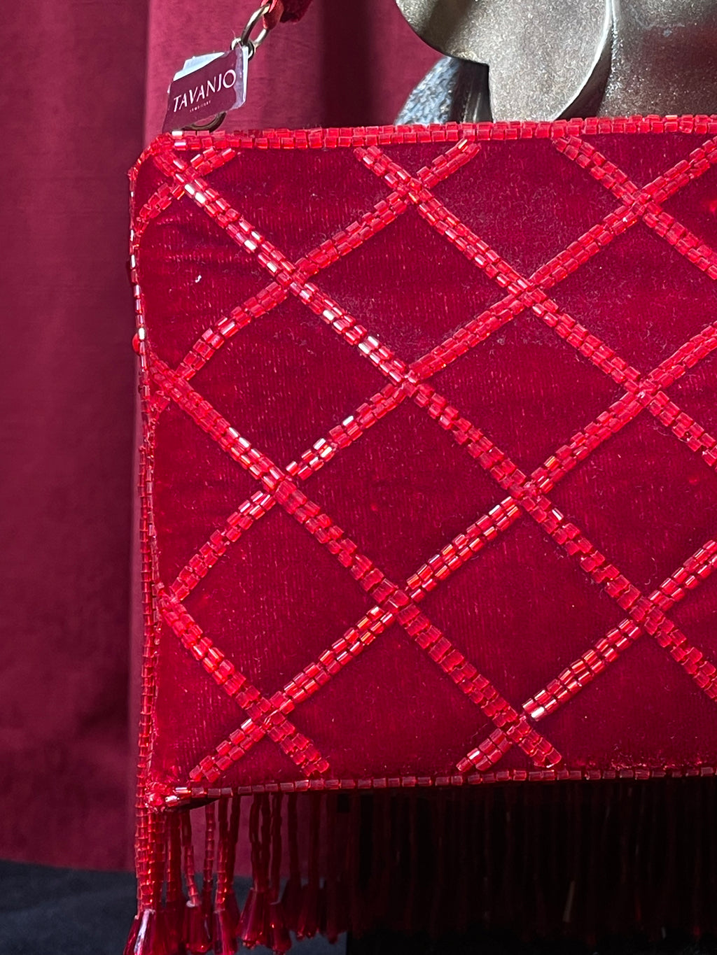 Red Beaded Dangles Purse