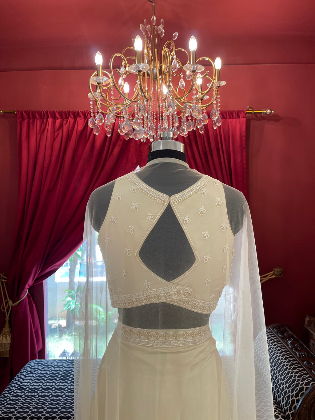 Ivory Ruffle Skirt Indowestern With Cape