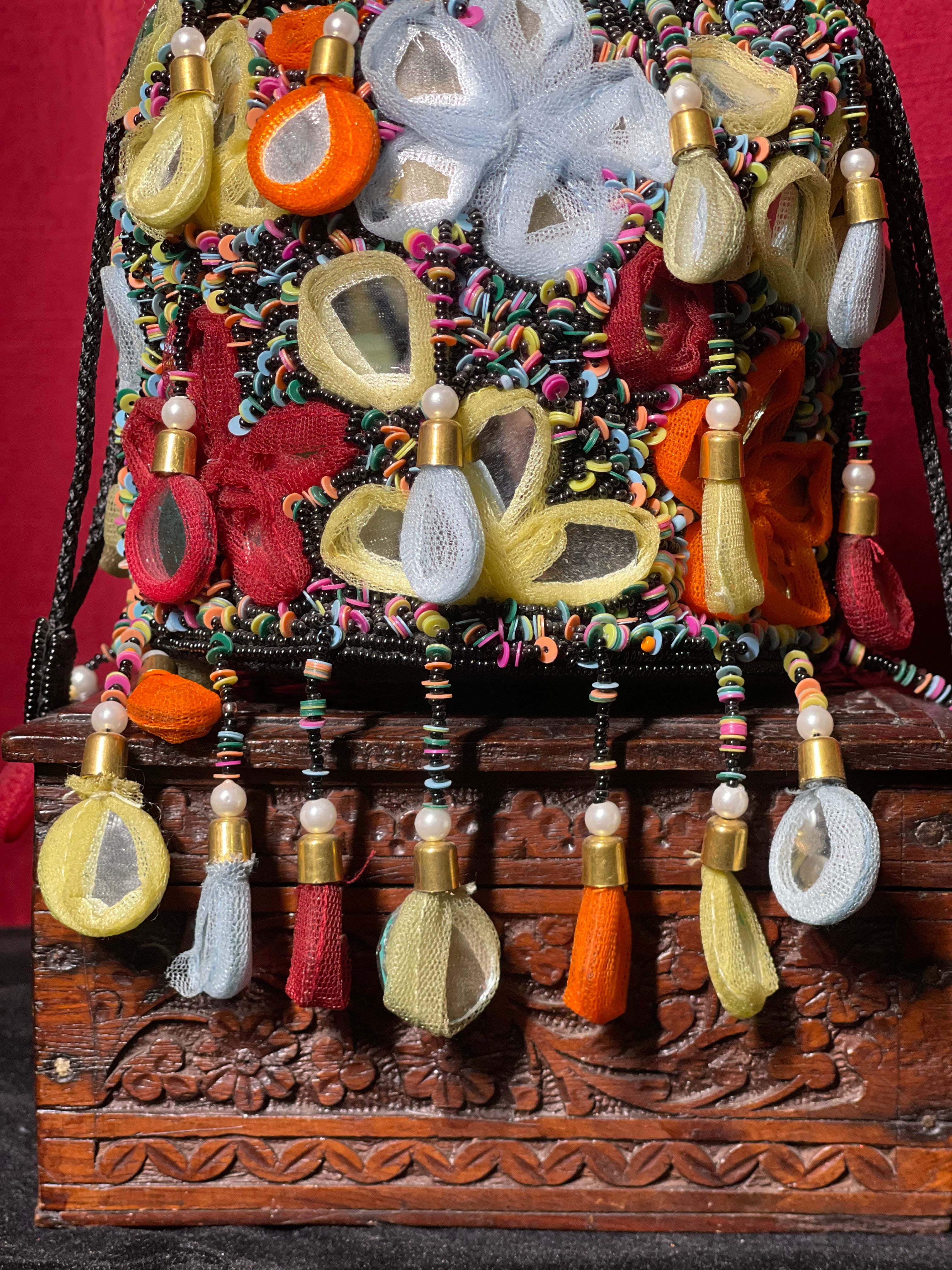 Black Potli With Colourful Mirror Tassels