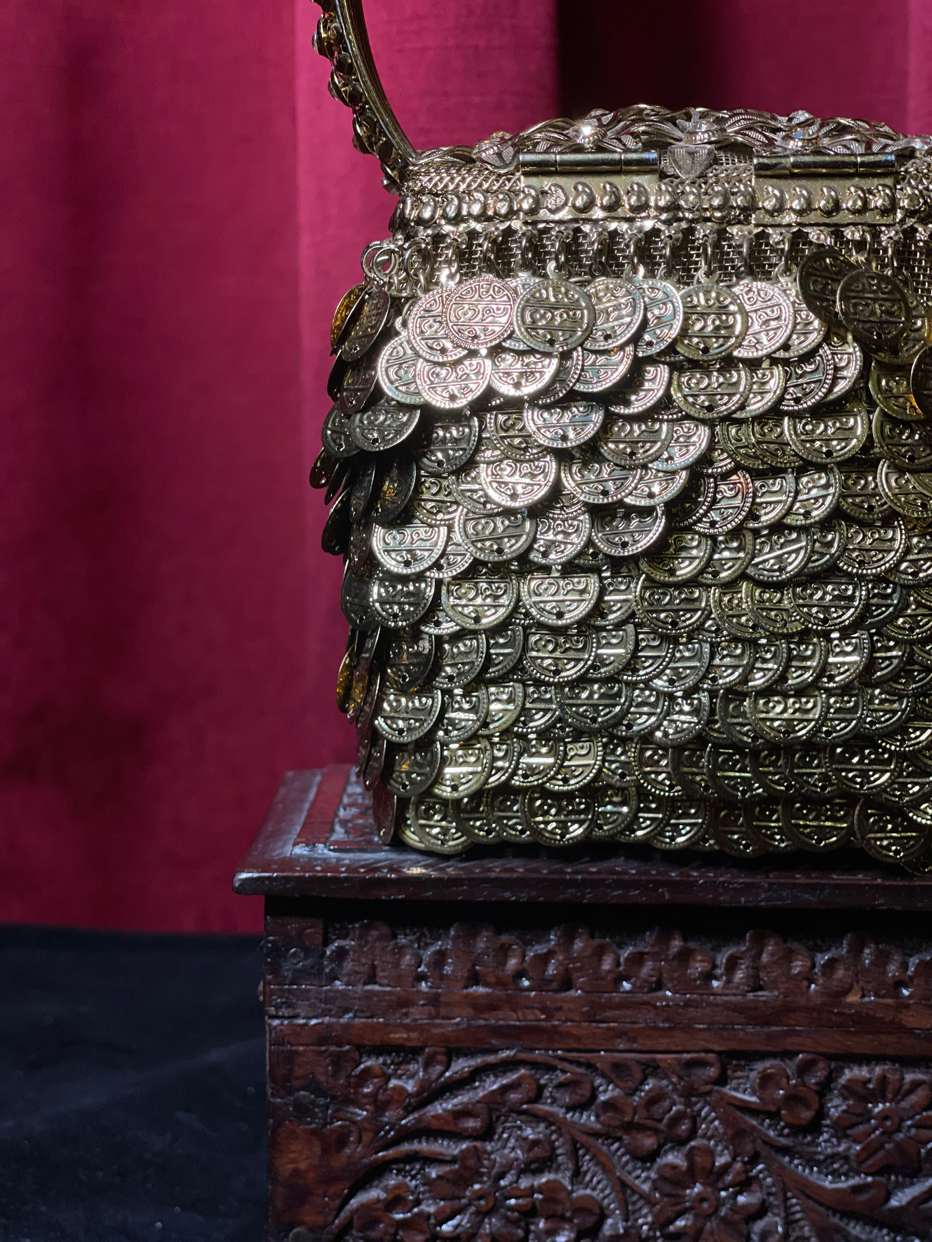 Golden Square Purse with Embossed Lid