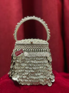 Silver Square Purse with Embossed Lid