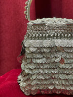 Silver Square Purse with Embossed Lid