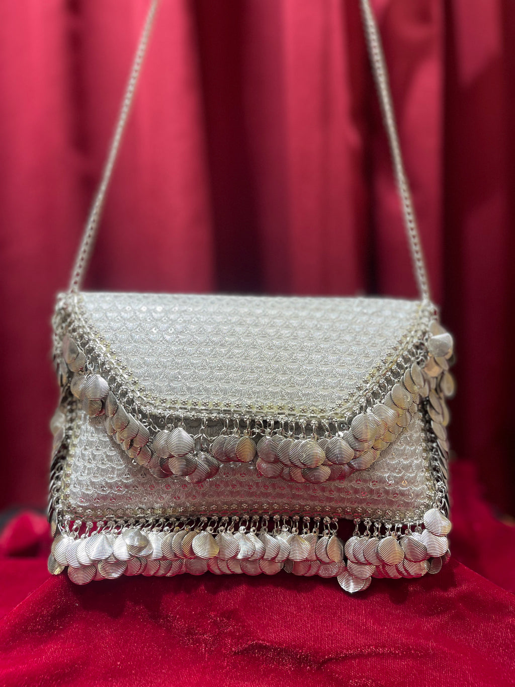 Silver Purse With Shell Tassels