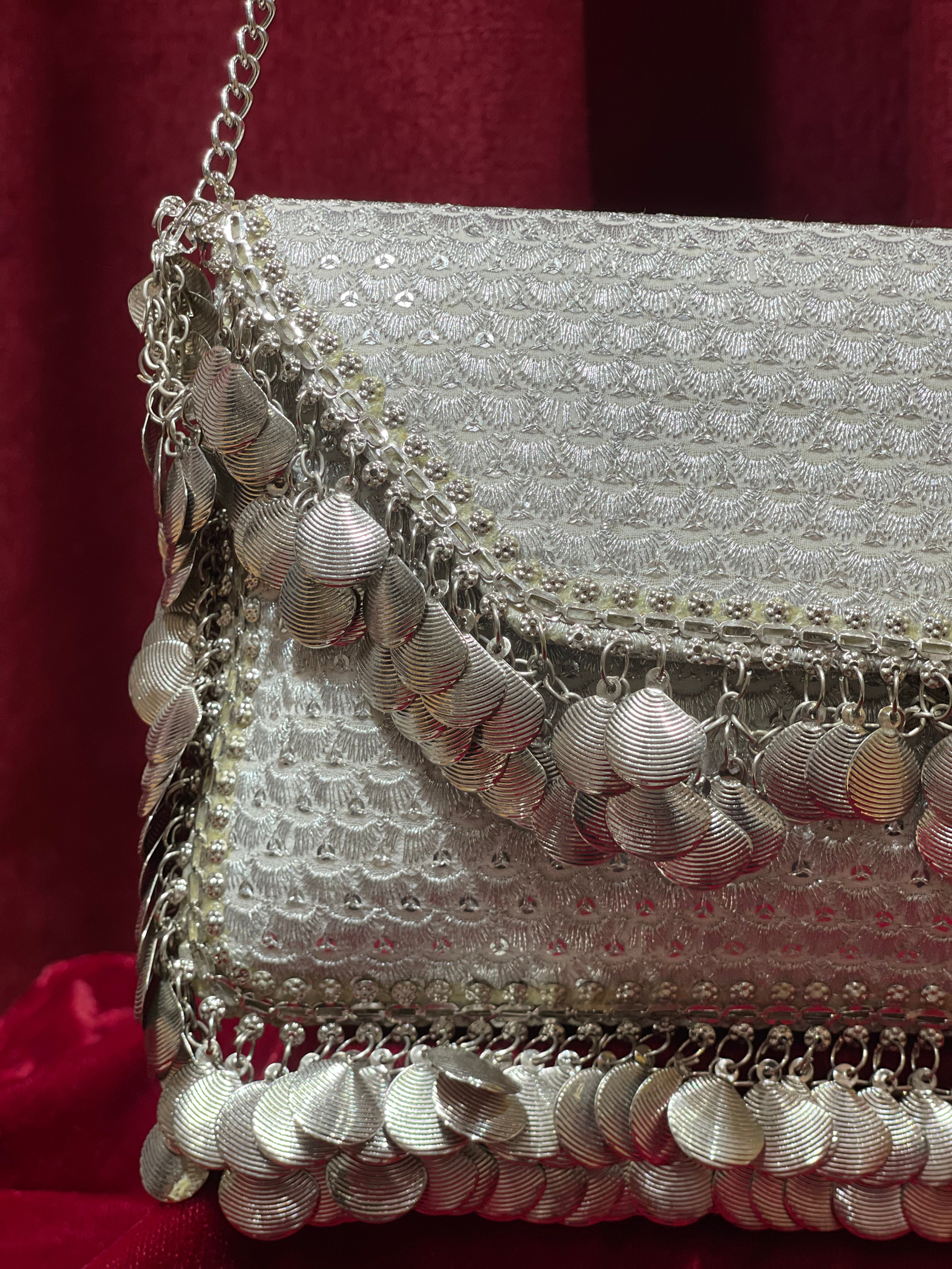 Silver Purse With Shell Tassels