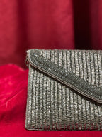Grey and Silver Beaded Work Clutch