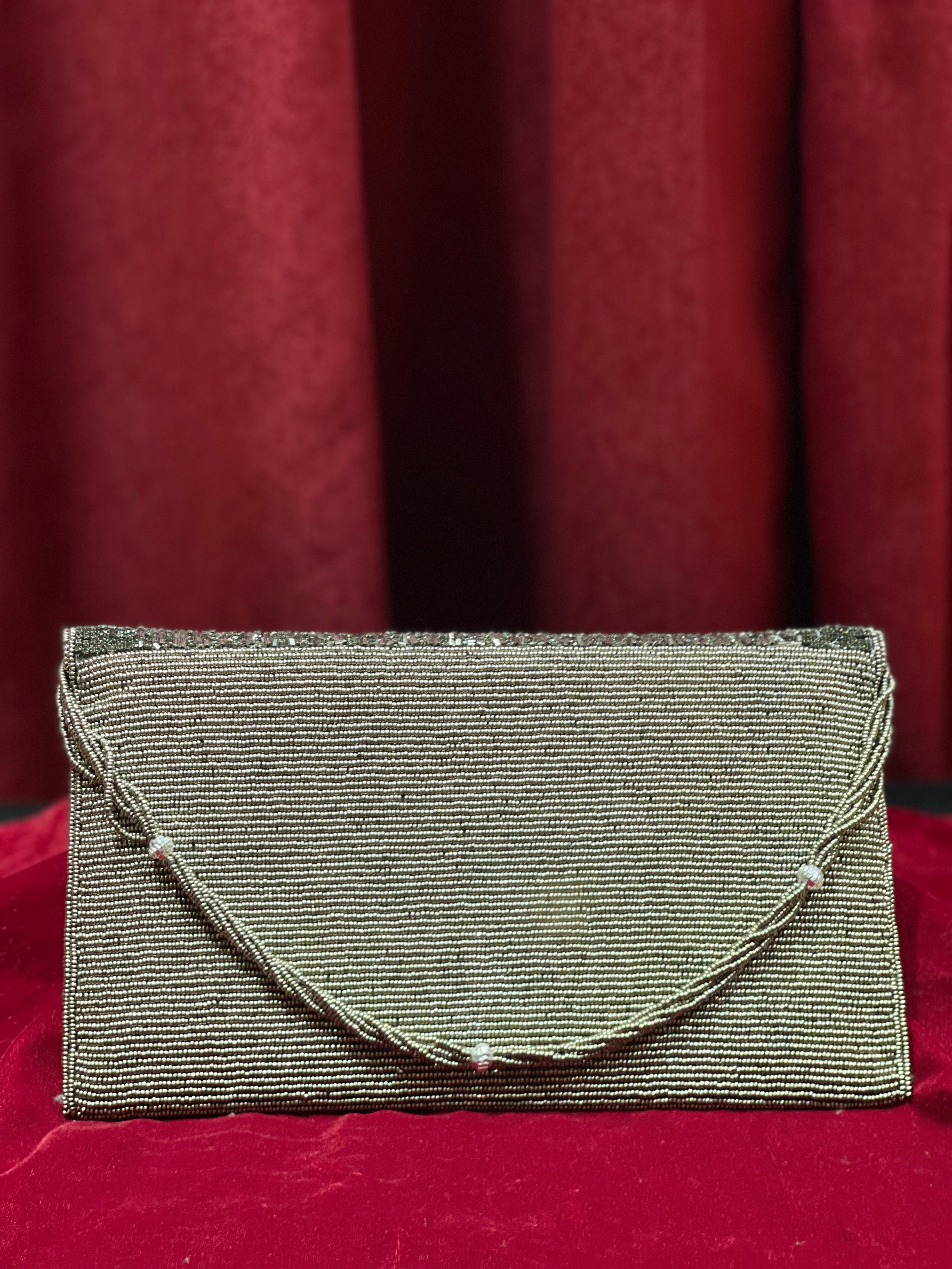 Grey and Silver Beaded Work Clutch