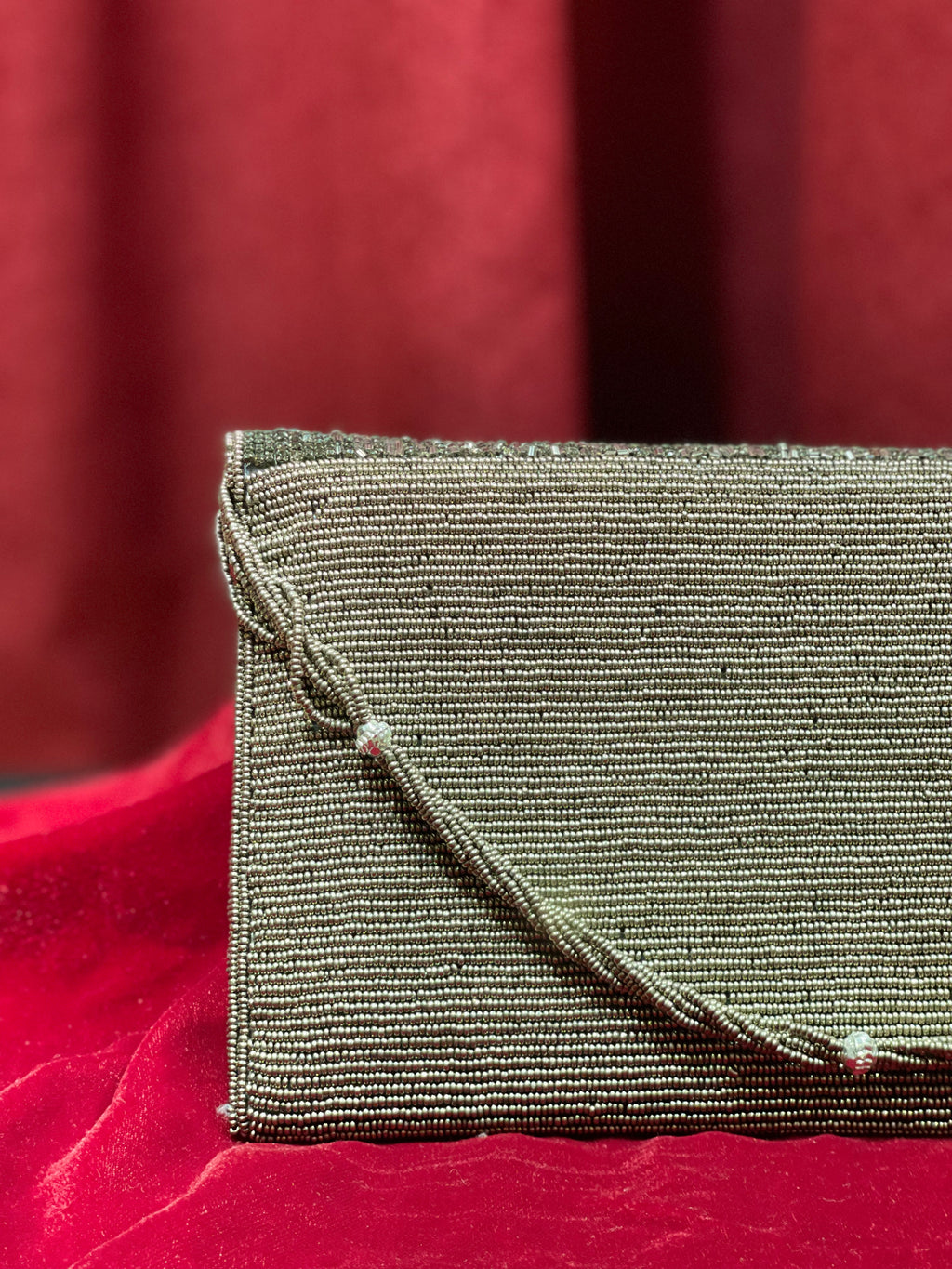 Grey and Silver Beaded Work Clutch