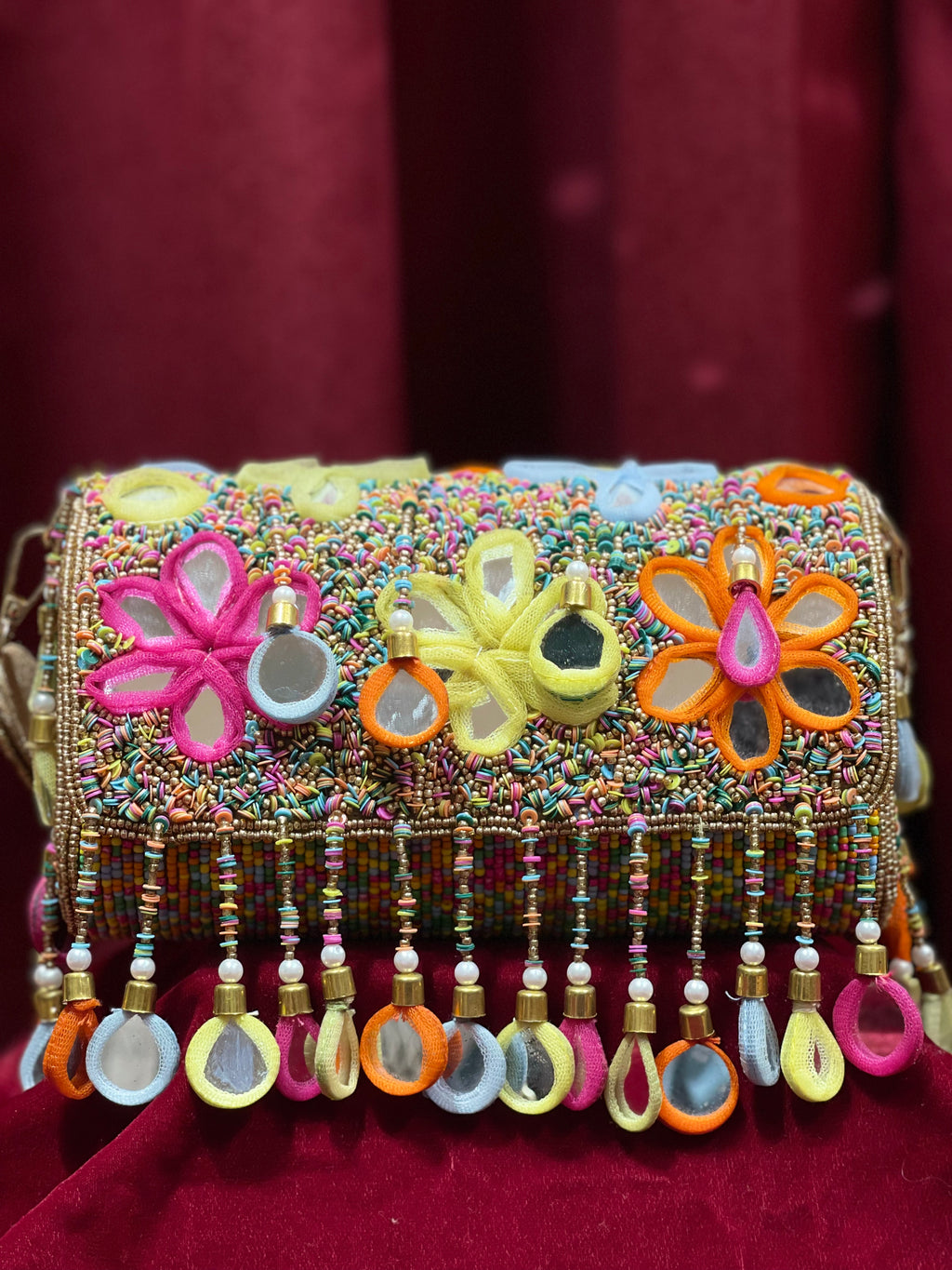 Colourful Handbag with Golden base