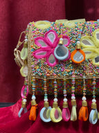 Colourful Handbag with Golden base