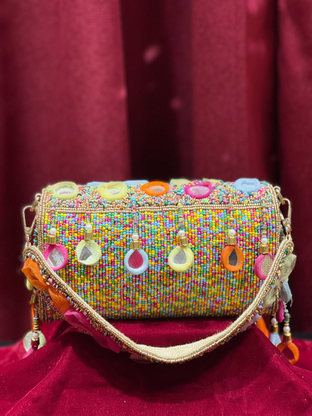 Colourful Handbag with Golden base