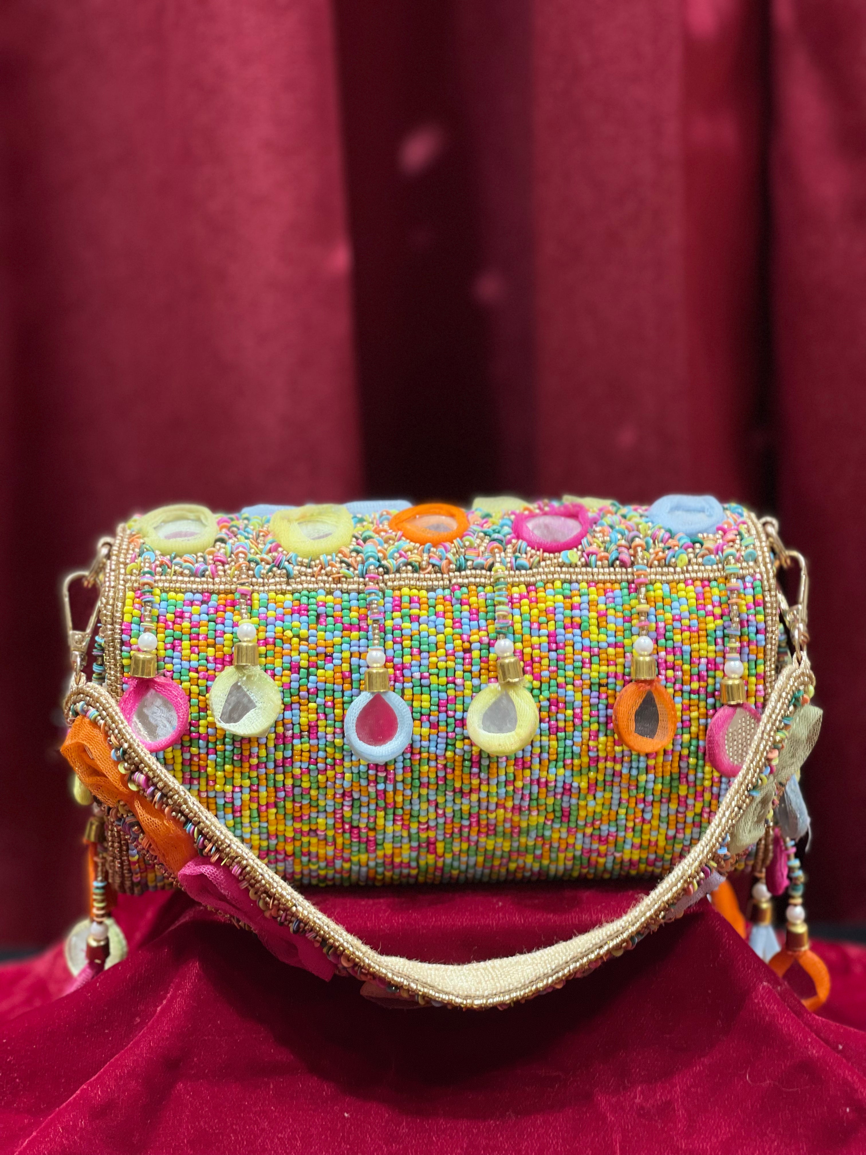 Colourful Handbag with Golden base