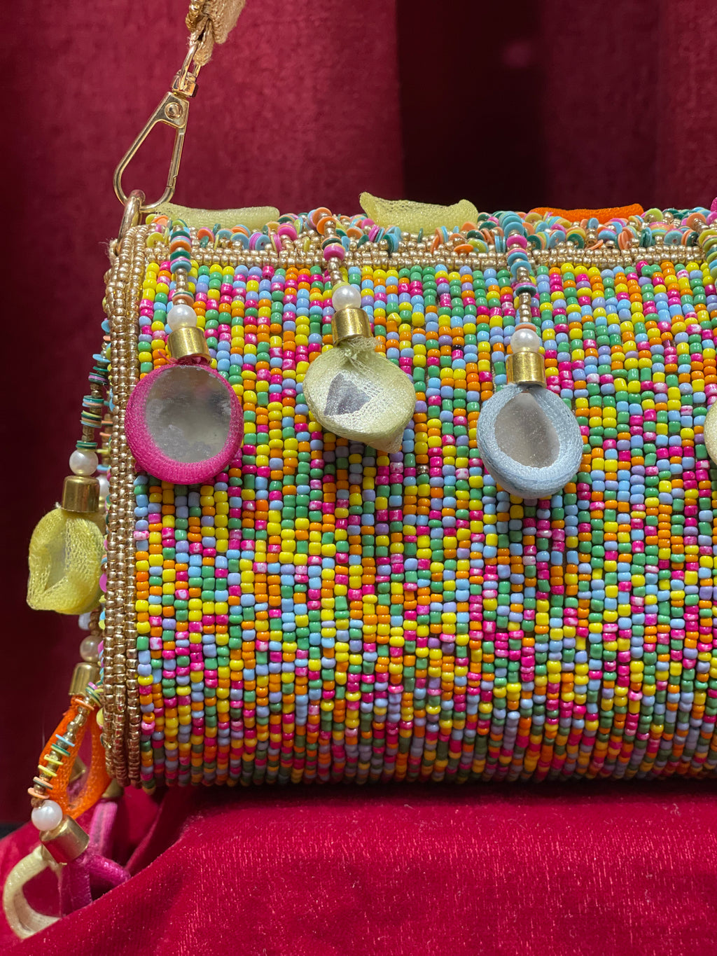 Colourful Handbag with Golden base