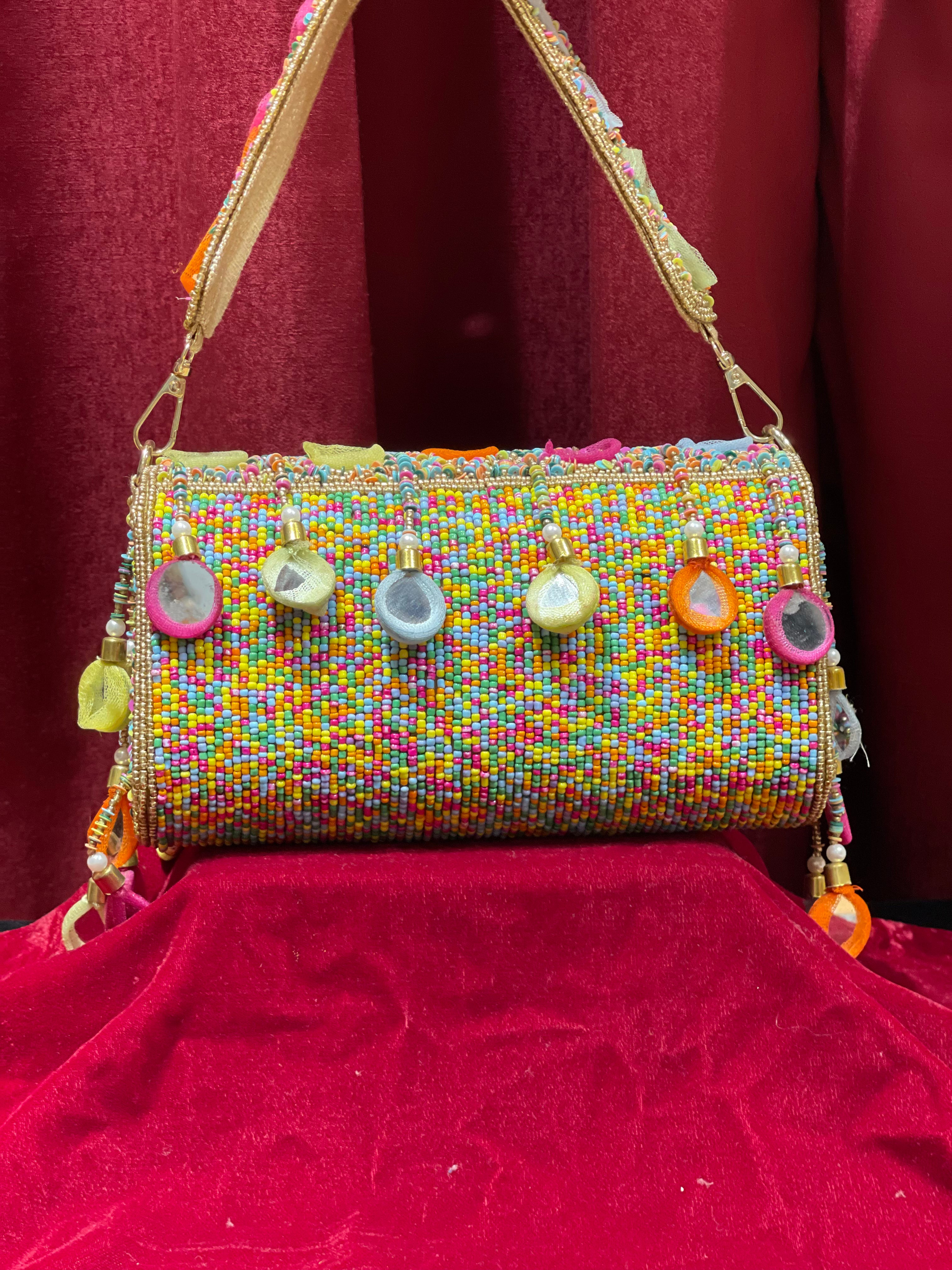 Colourful Handbag with Golden base