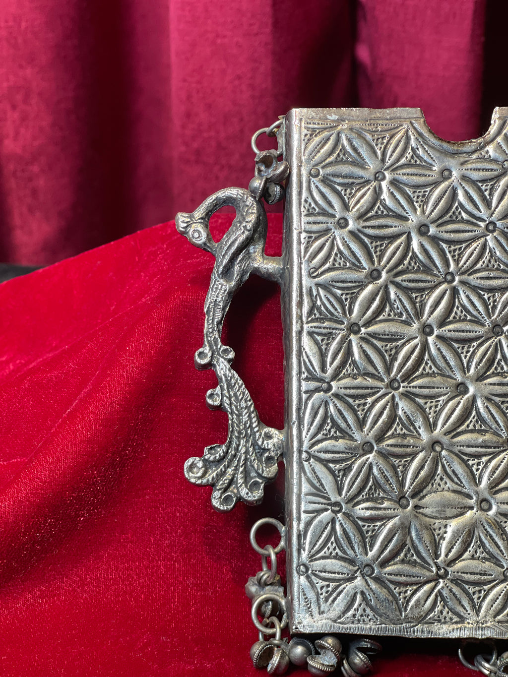 Oxidized Side Waist Clutch Floral Motif