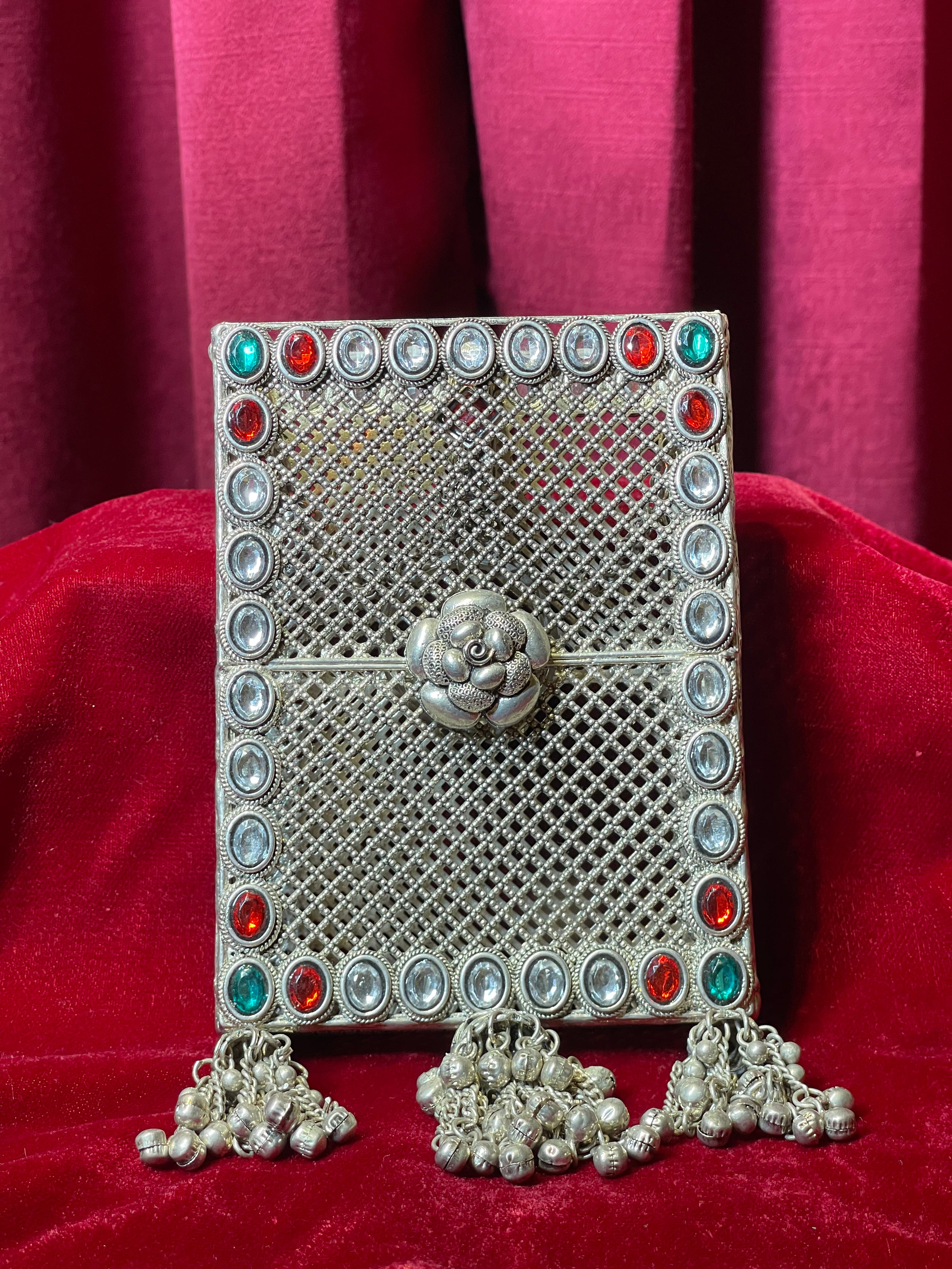 Oxidized Side Waist Clutch with Jhumka Tassels
