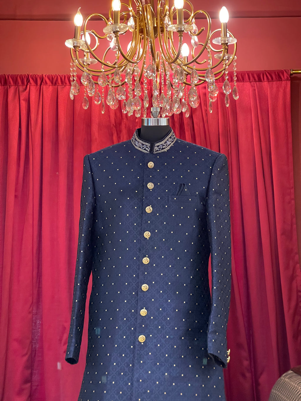 Navy Blue Jodhpuri With Golden Work