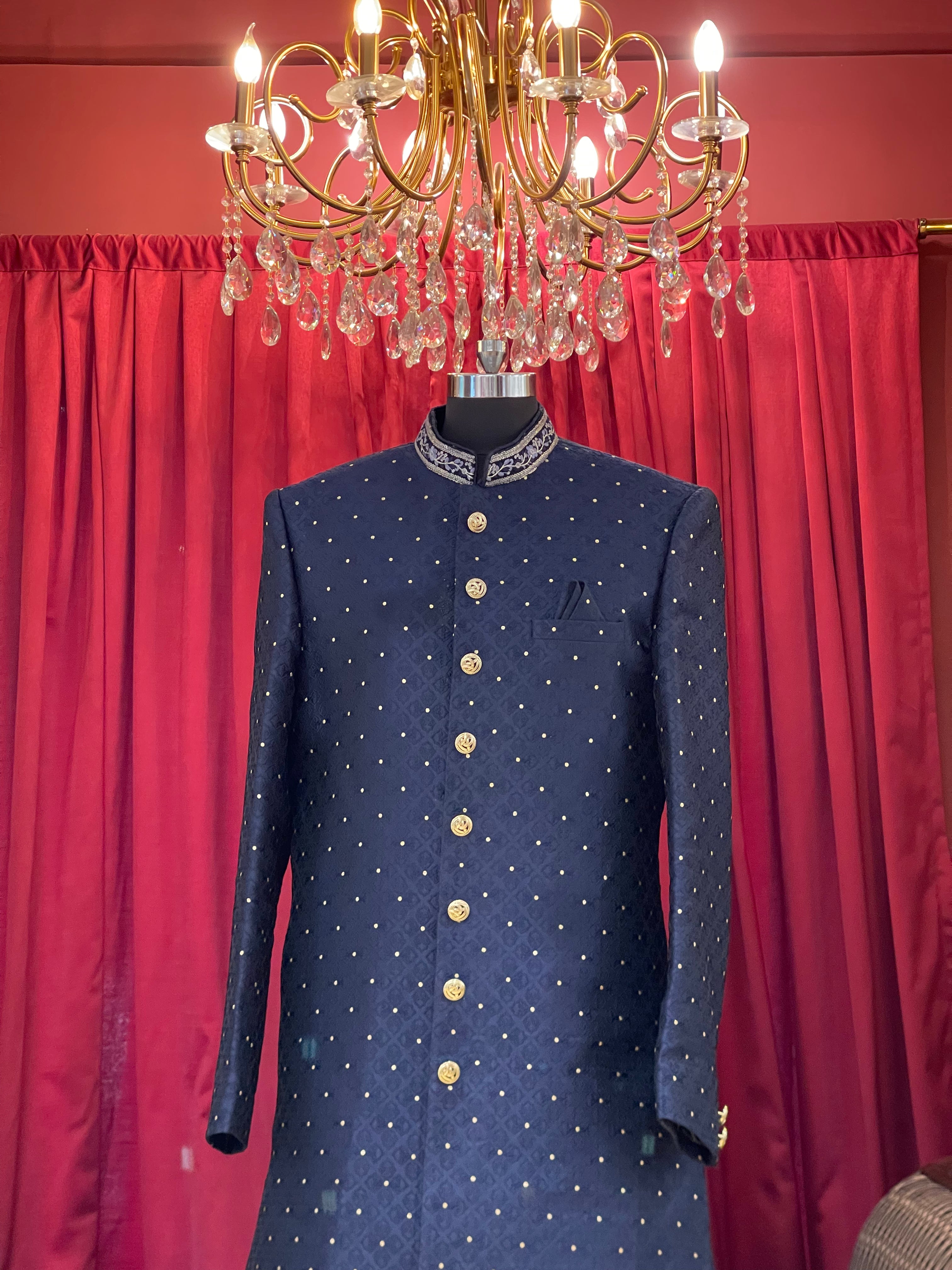 Navy Blue Jodhpuri With Golden Work