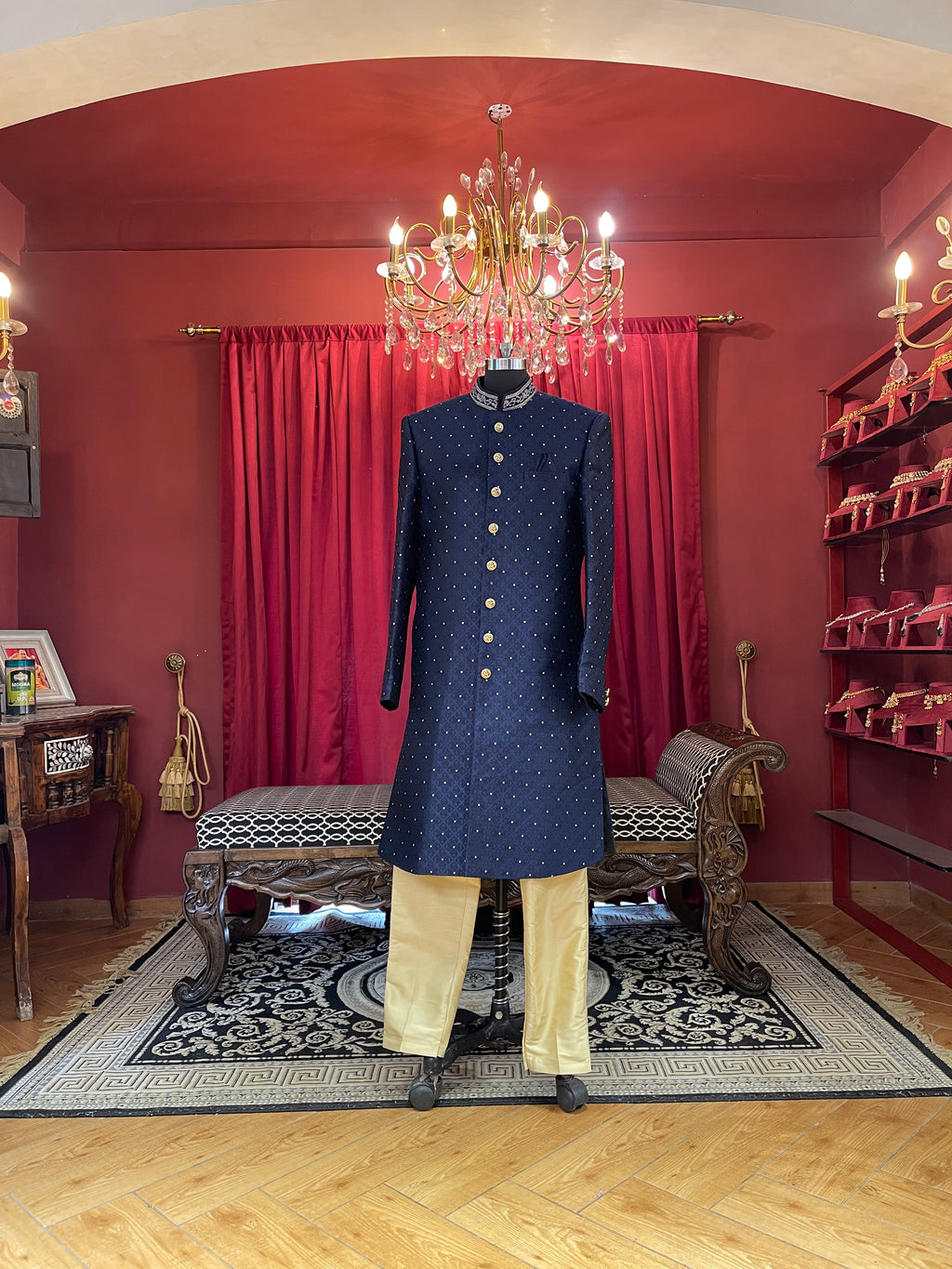 Navy Blue Jodhpuri With Golden Work