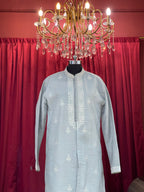 Ice Blue Sherwani With White And Tonal Embroidery