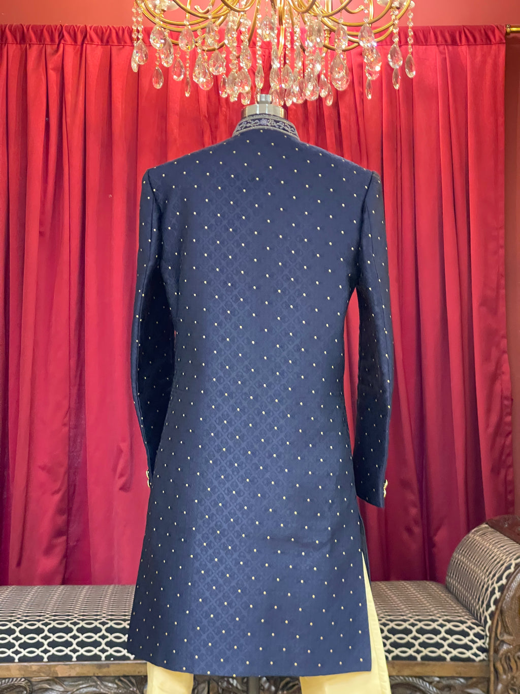 Navy Blue Jodhpuri With Golden Work