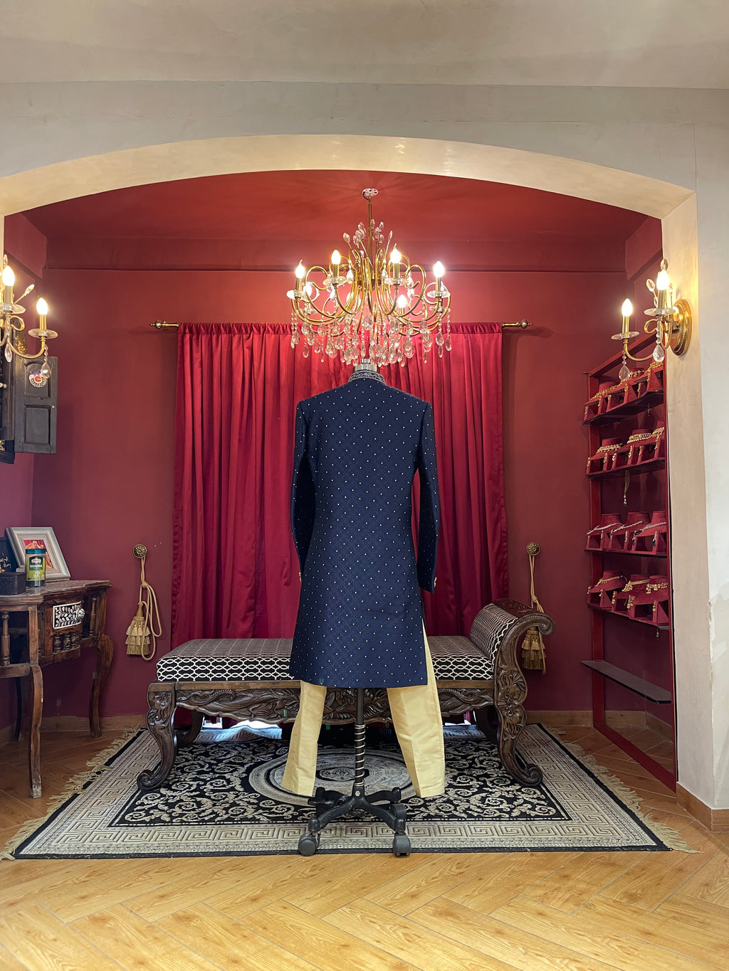 Navy Blue Jodhpuri With Golden Work