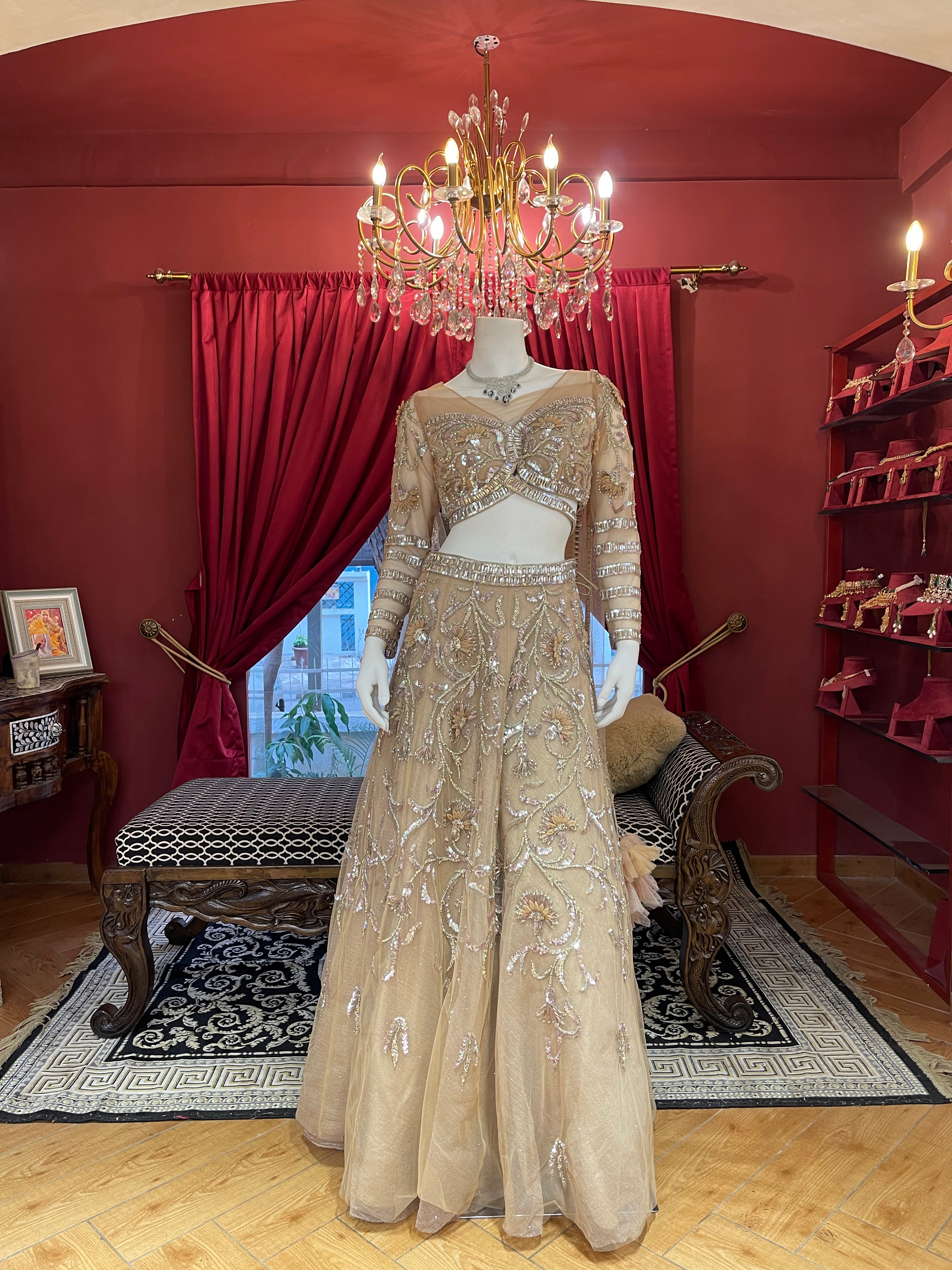 Champagne Embroidered Lehenga Set