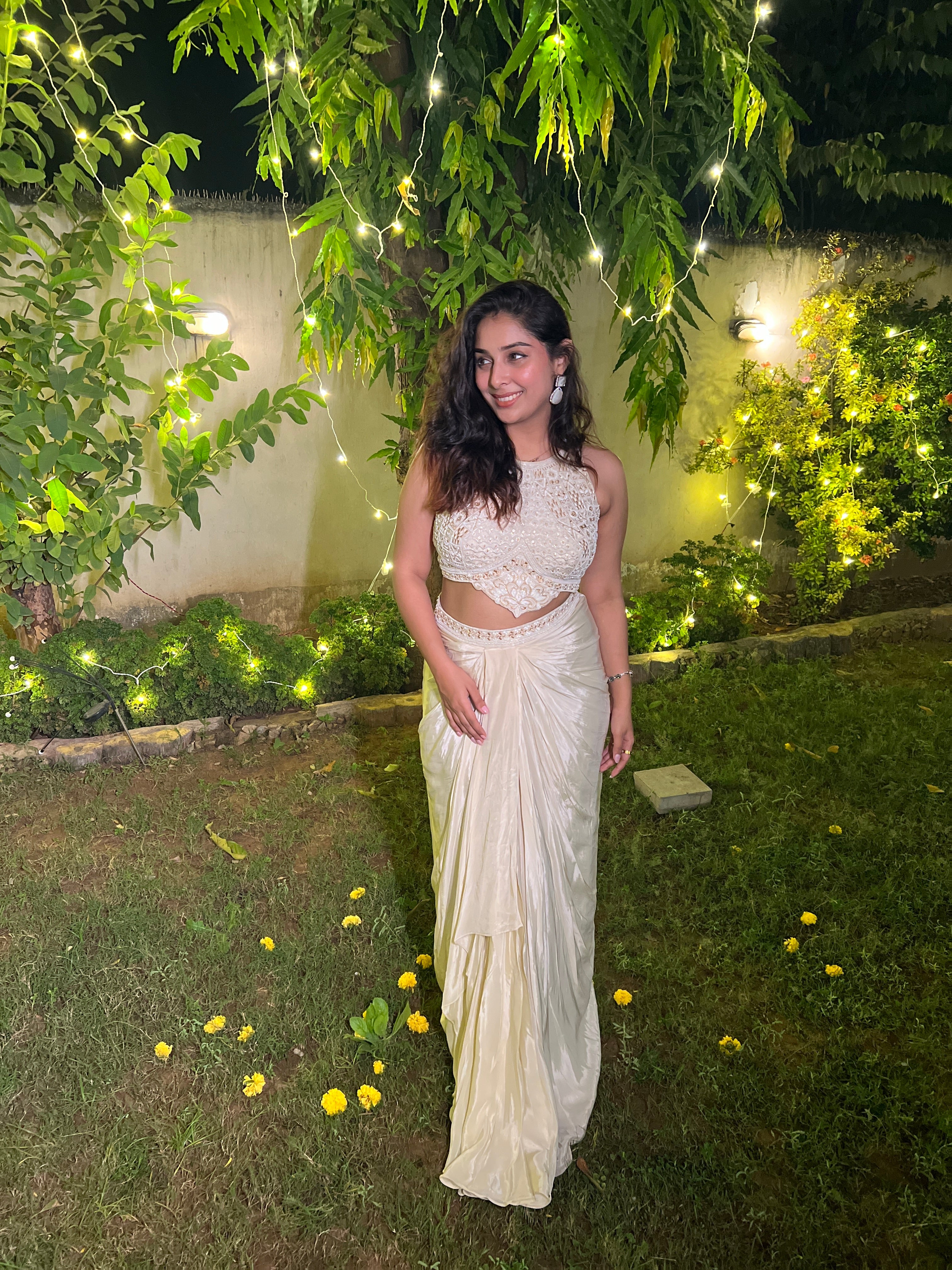 Ivory Ruffle Skirt Indowestern With Cape