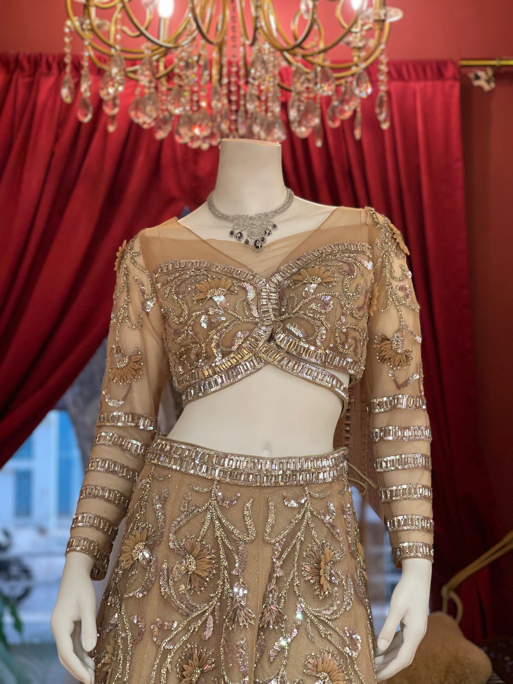 Champagne Embroidered Lehenga Set