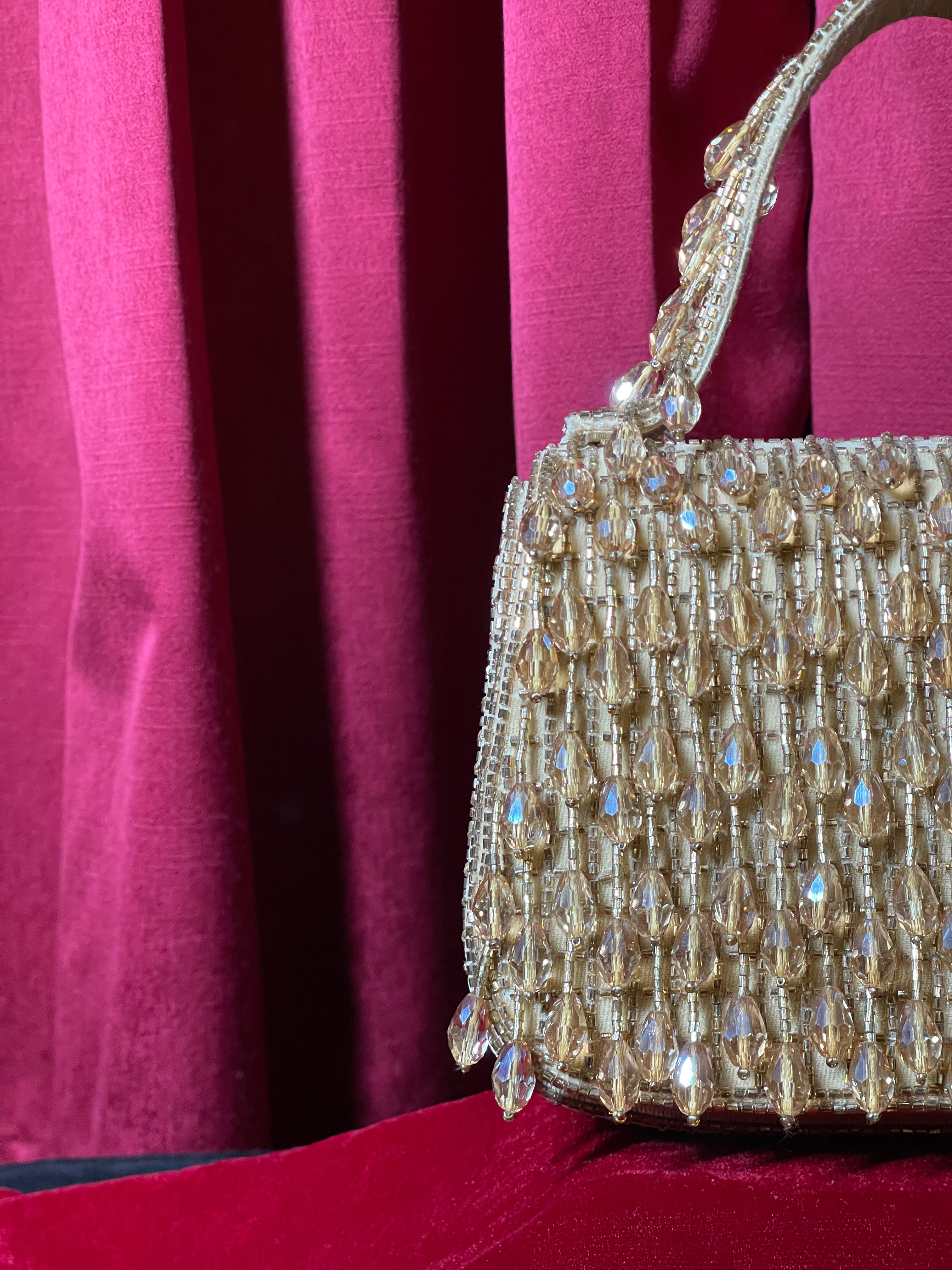 Golden Beaded Tassels Clutch