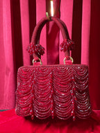 Red Velvet Purse With Beaded Dangles