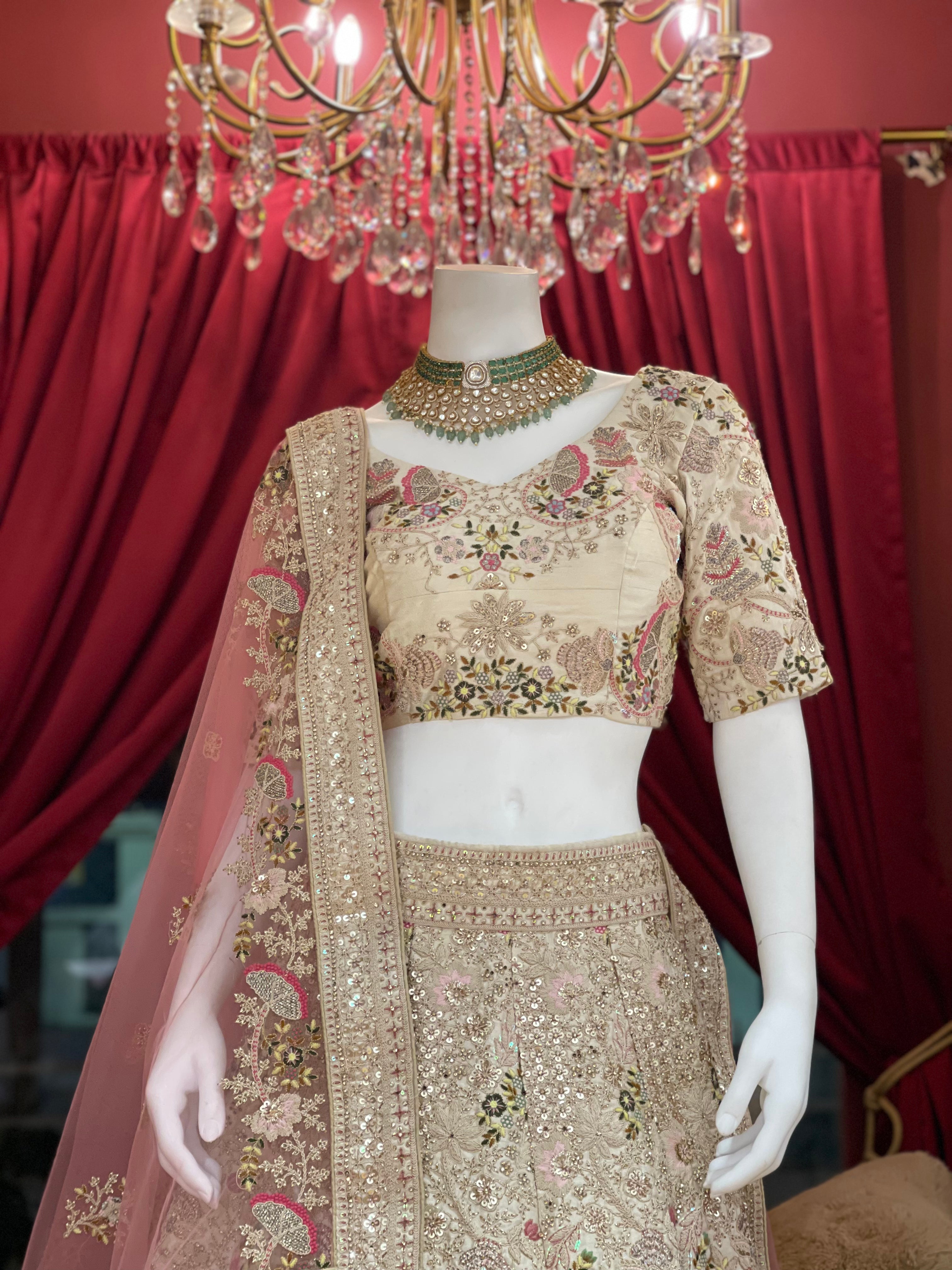 Blush Gold Floral Lehenga Set